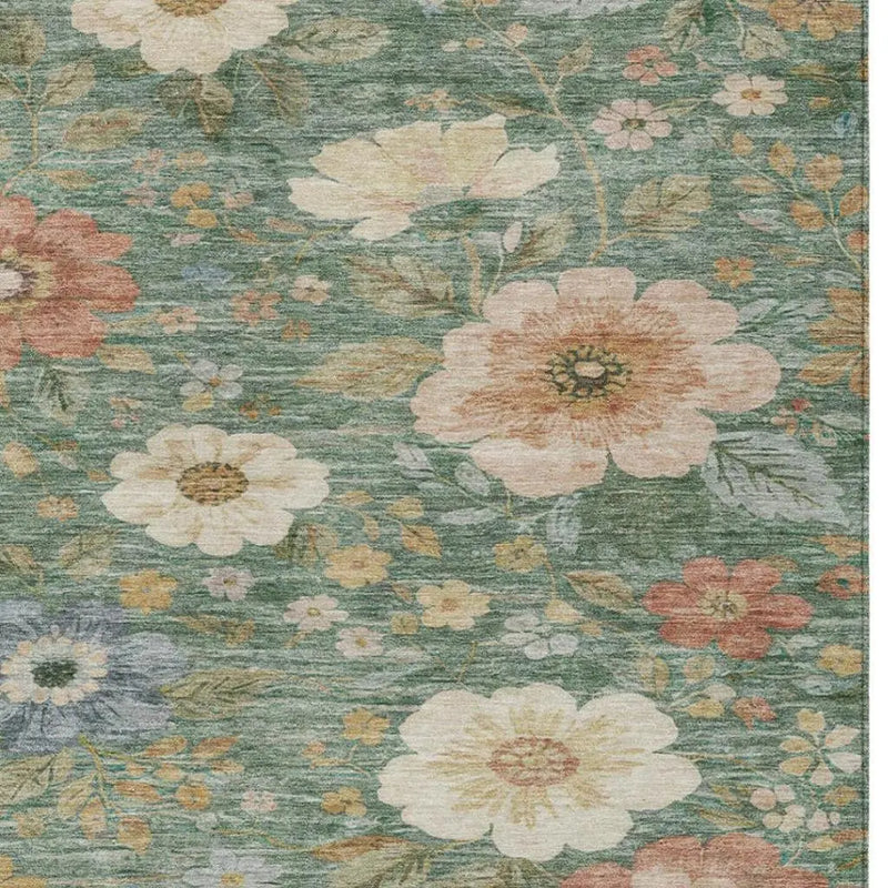 10' X 14' Green And Brown Floral Washable Indoor Outdoor Area Rug Homeroots Outdoor