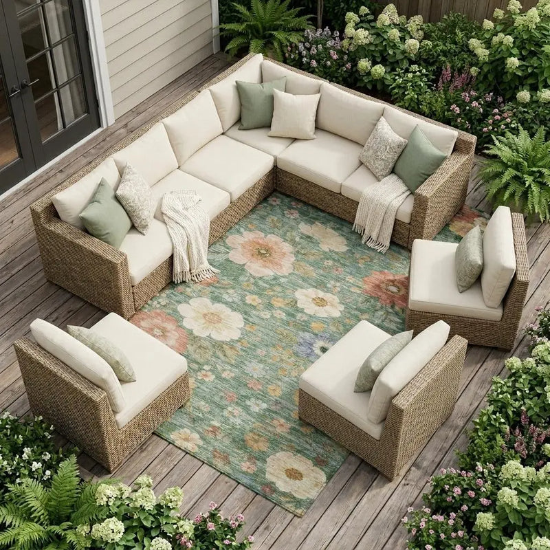 10' X 14' Green And Brown Floral Washable Indoor Outdoor Area Rug Homeroots Outdoor