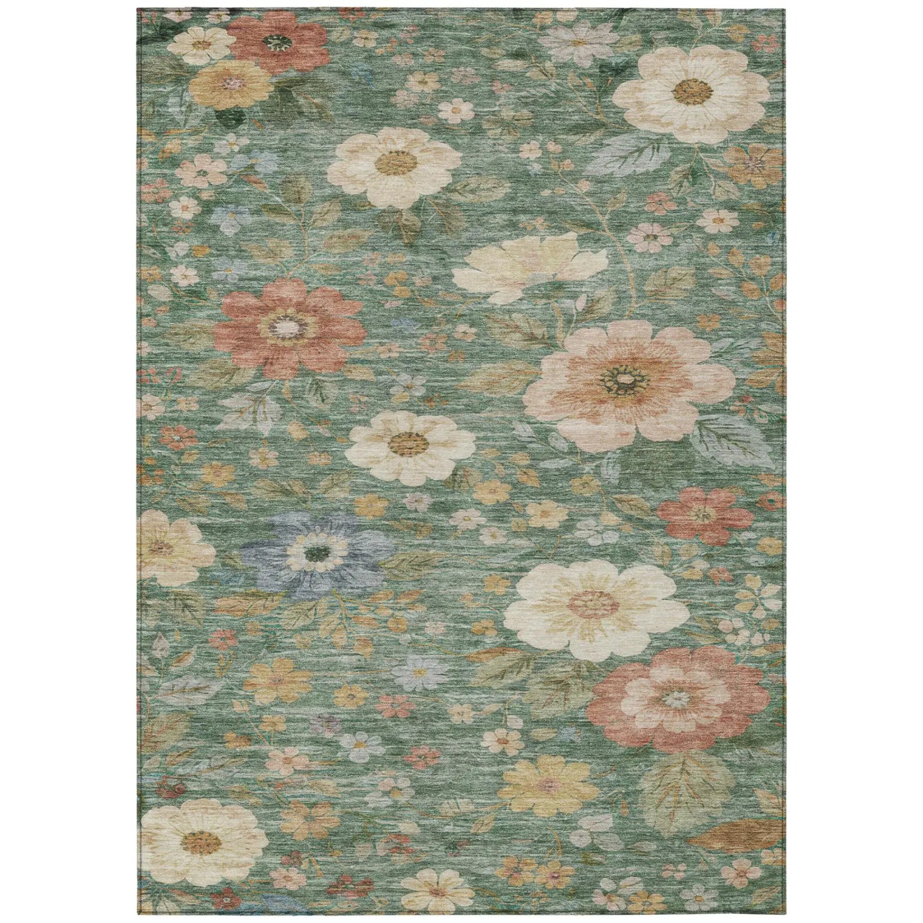 10' X 14' Green And Brown Floral Washable Indoor Outdoor Area Rug Homeroots Outdoor