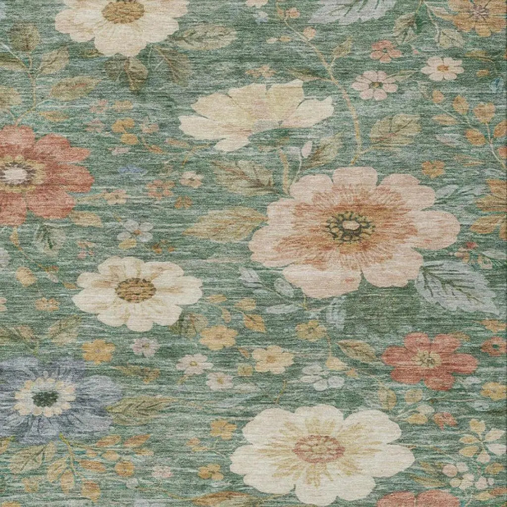 10' X 14' Green And Brown Floral Washable Indoor Outdoor Area Rug Homeroots Outdoor