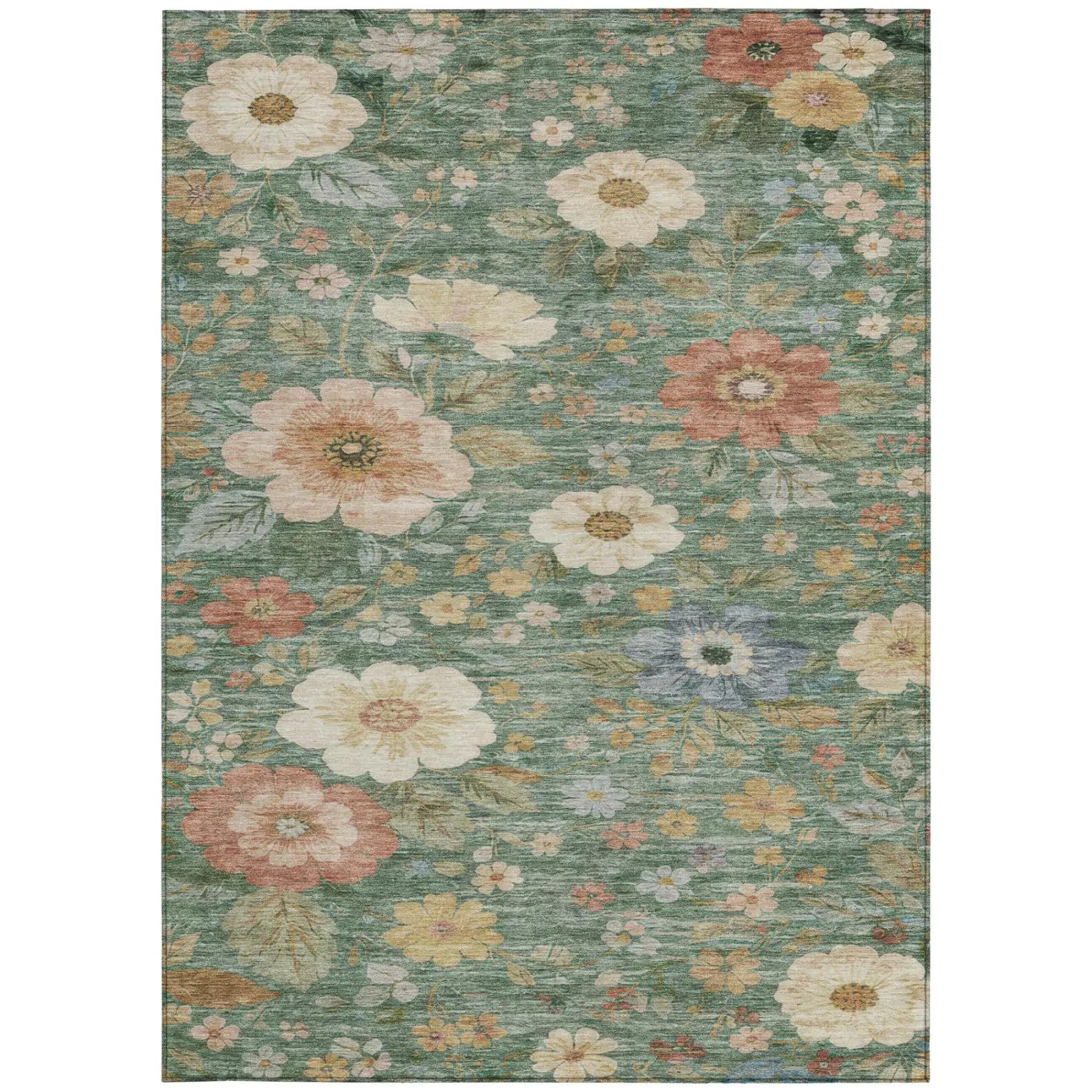 10' X 14' Green And Brown Floral Washable Indoor Outdoor Area Rug Homeroots Outdoor