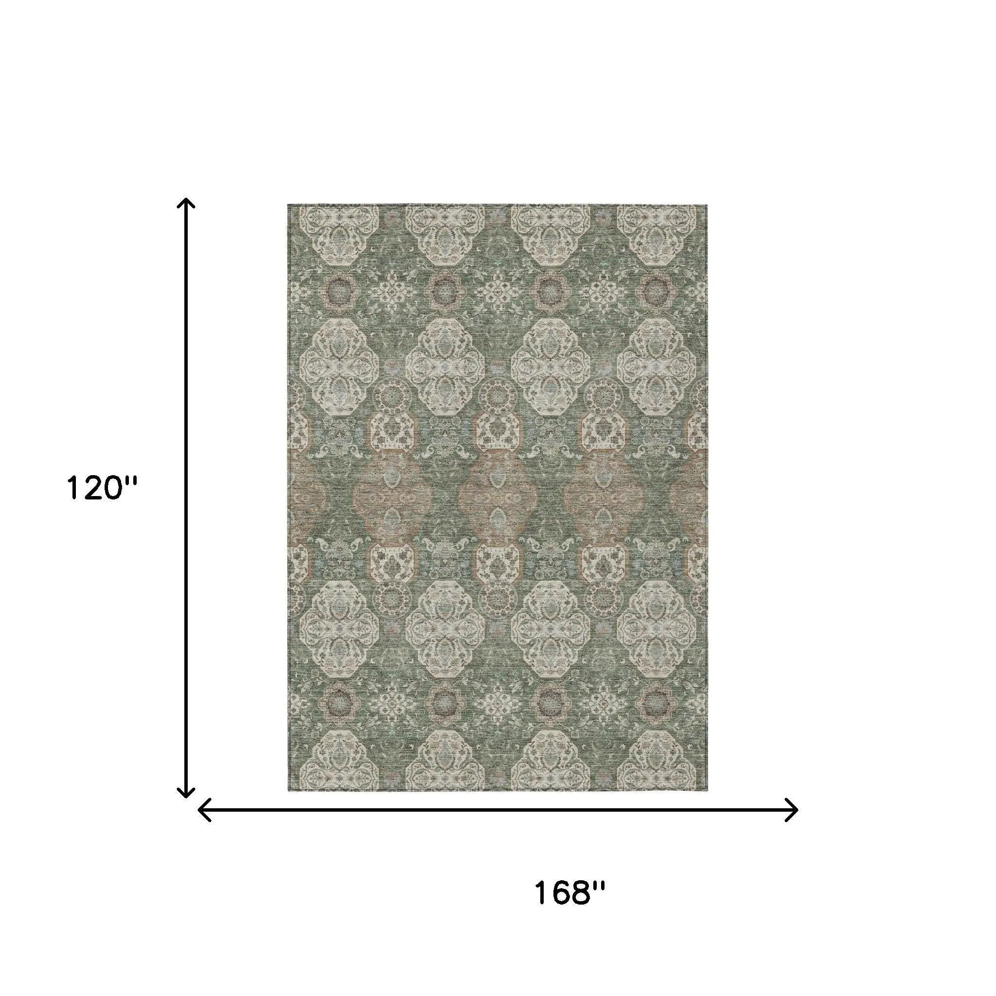 10' X 14' Green And Brown Floral Washable Indoor Outdoor Area Rug Homeroots Outdoor