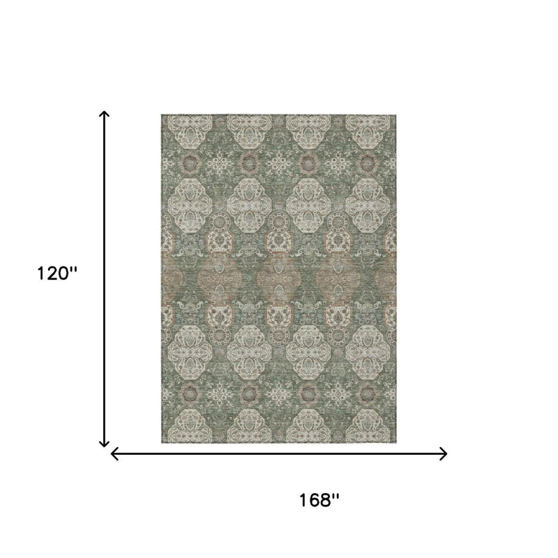 10' X 14' Green And Brown Floral Washable Indoor Outdoor Area Rug Homeroots Outdoor