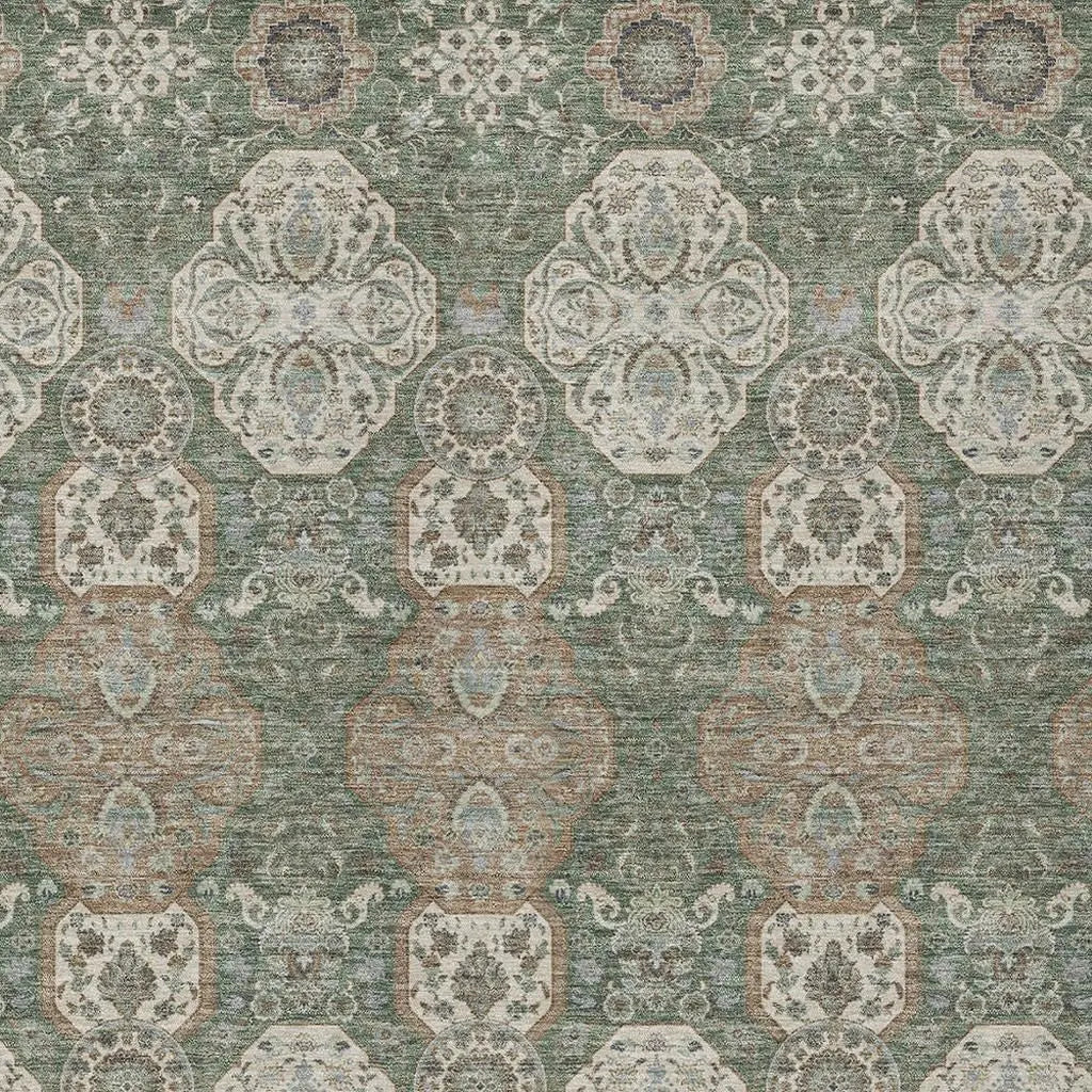 10' X 14' Green And Brown Floral Washable Indoor Outdoor Area Rug Homeroots Outdoor