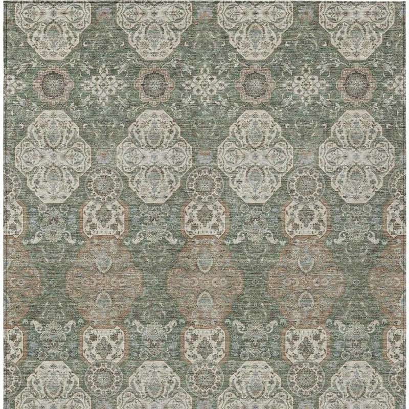 10' X 14' Green And Brown Floral Washable Indoor Outdoor Area Rug Homeroots Outdoor
