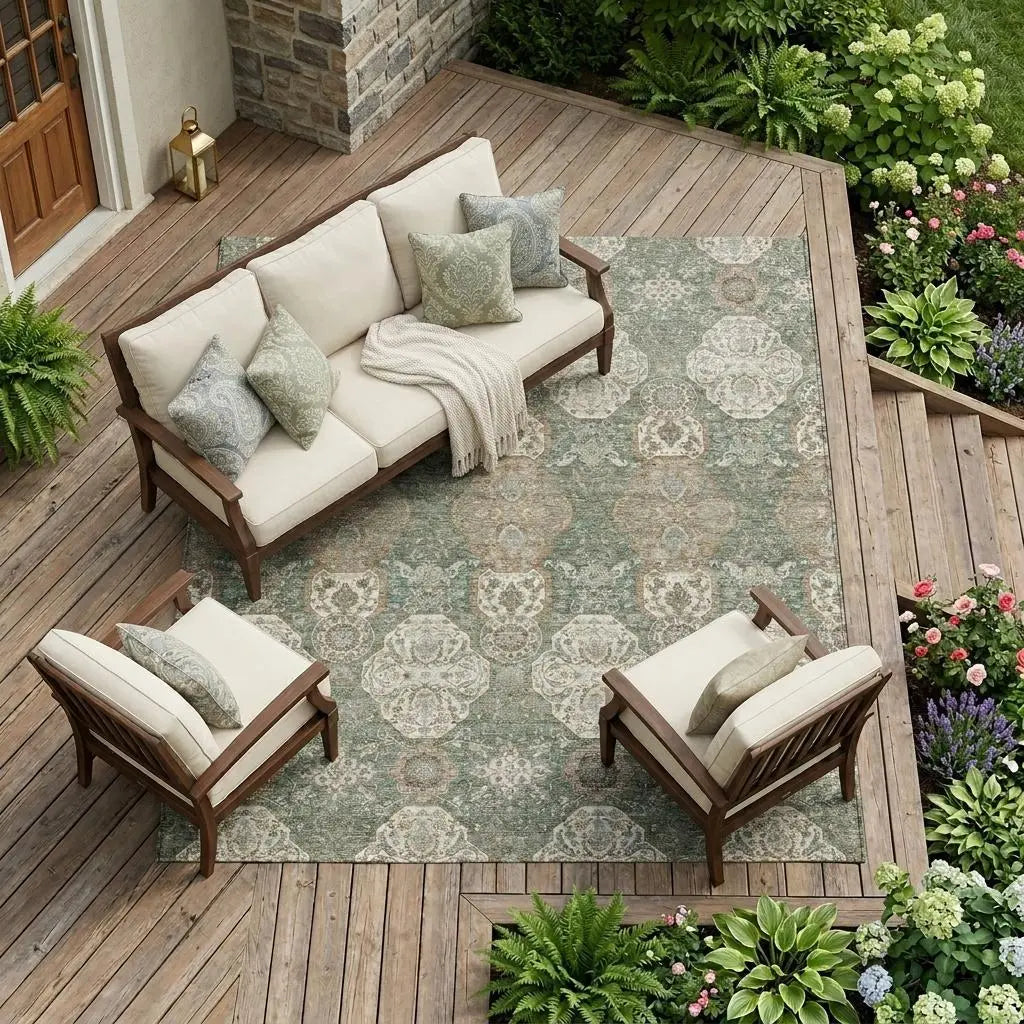 10' X 14' Green And Brown Floral Washable Indoor Outdoor Area Rug Homeroots Outdoor