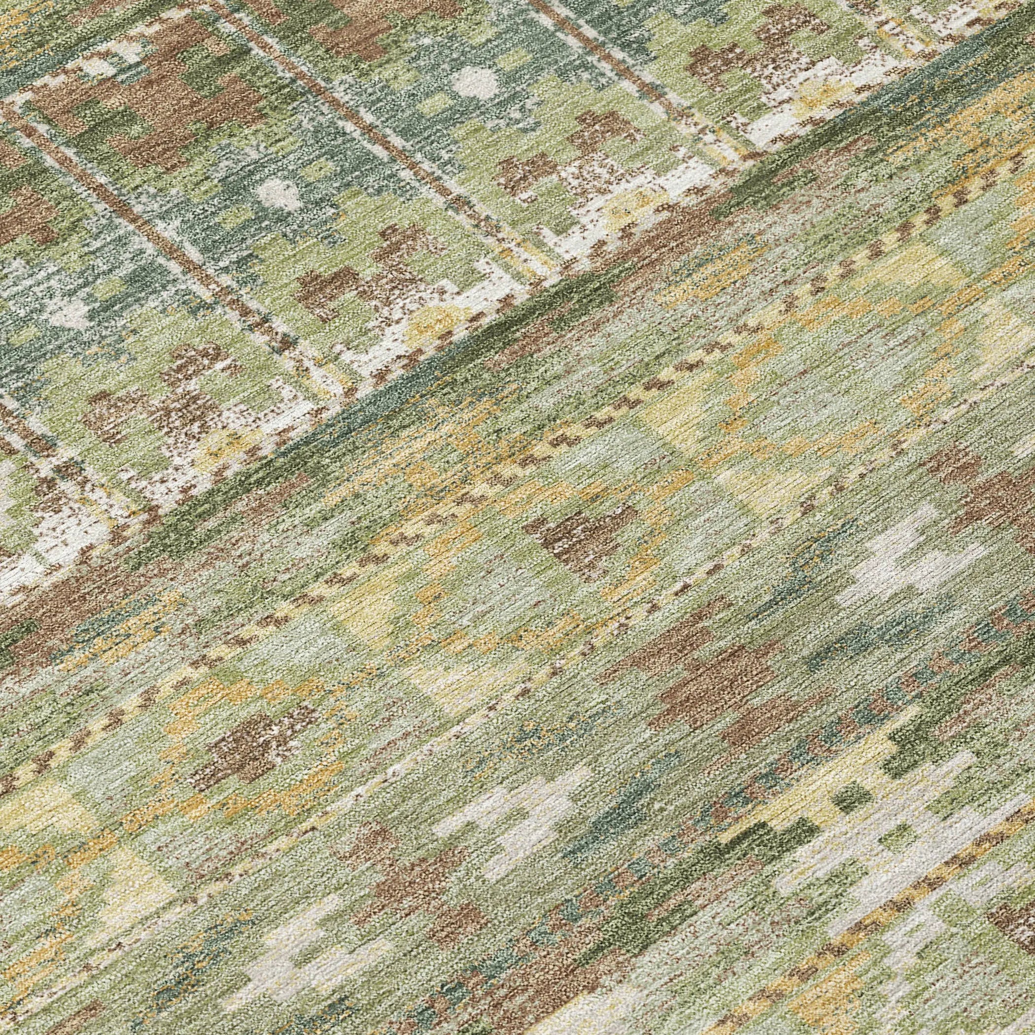 10' X 14' Green And Brown Geometric Washable Indoor Outdoor Area Rug Homeroots Outdoor