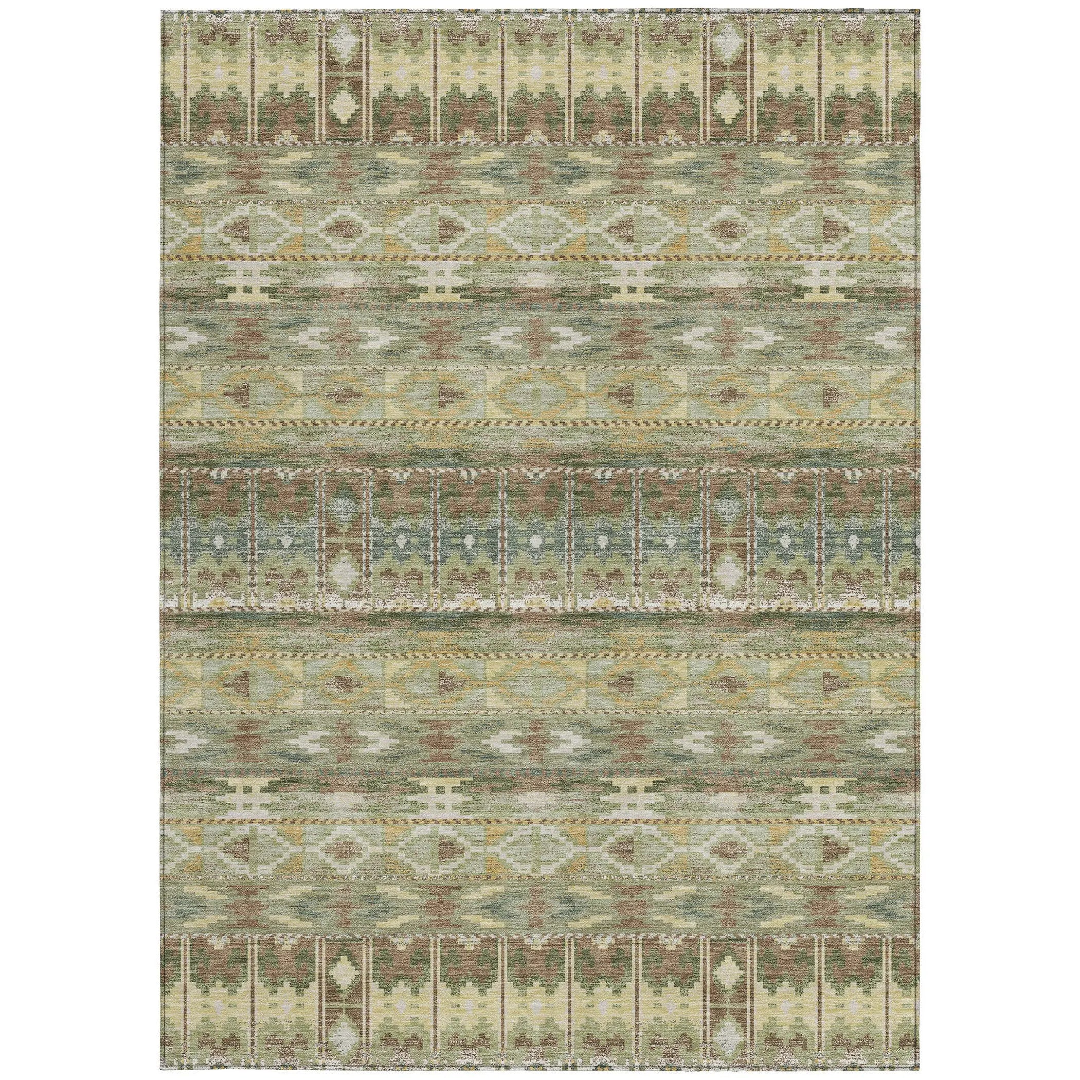 10' X 14' Green And Brown Geometric Washable Indoor Outdoor Area Rug Homeroots Outdoor