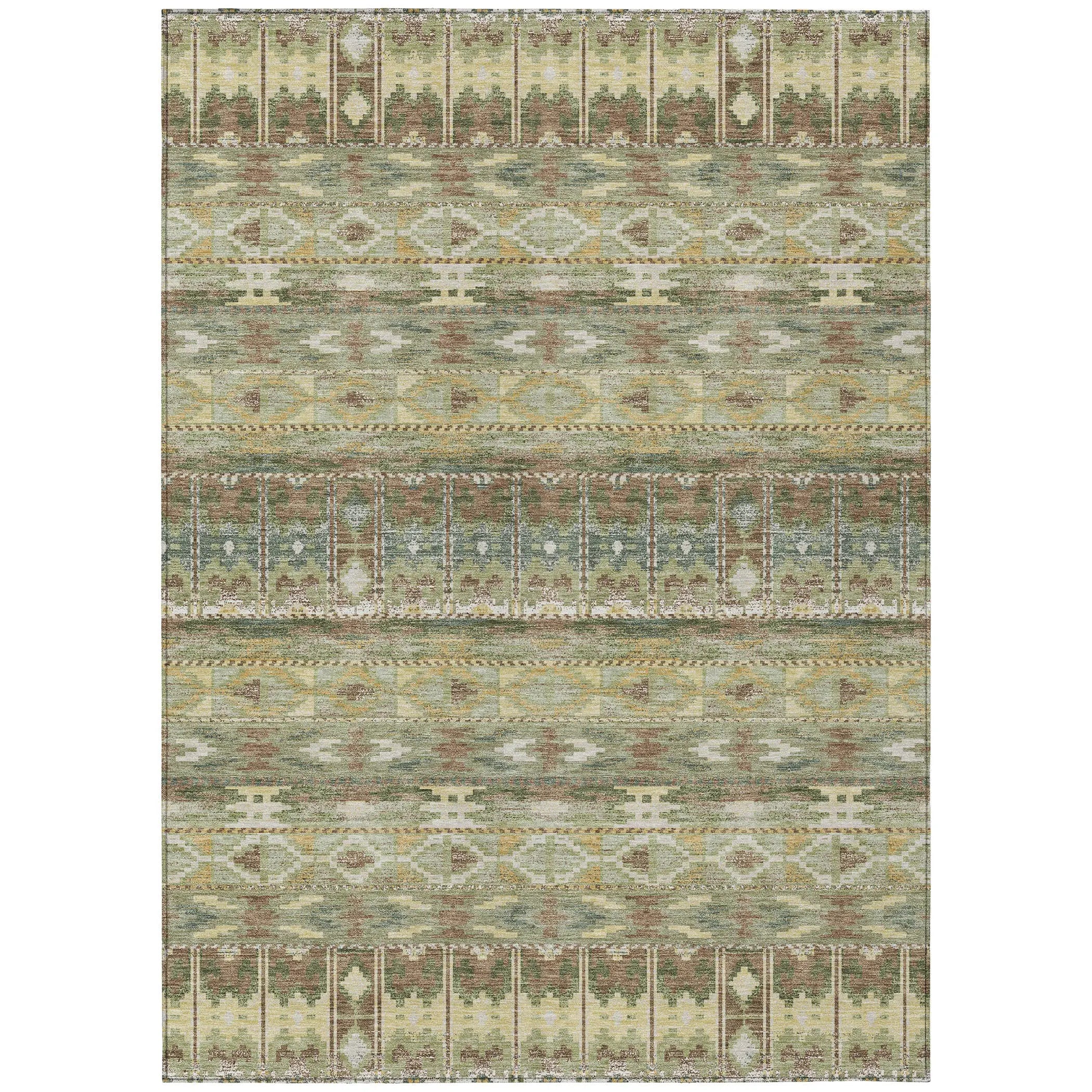 10' X 14' Green And Brown Geometric Washable Indoor Outdoor Area Rug Homeroots Outdoor