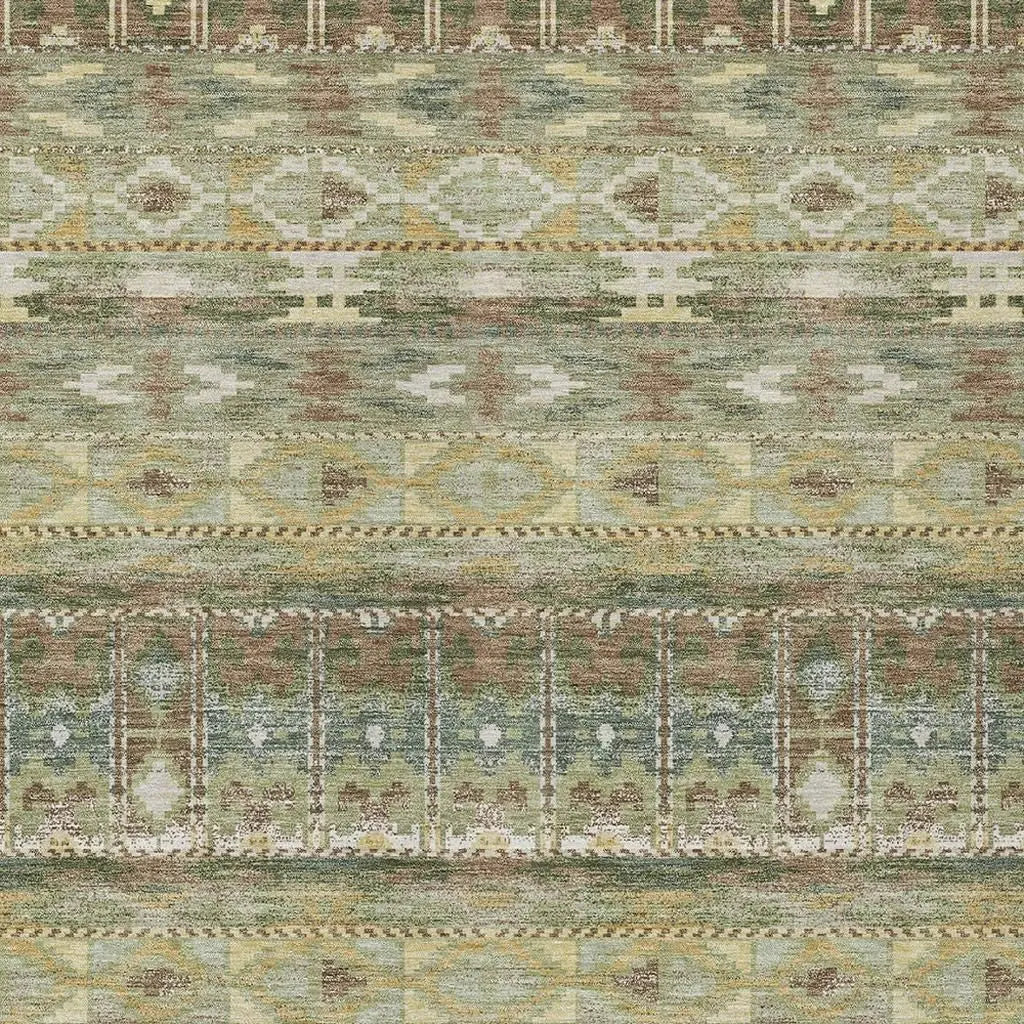 10' X 14' Green And Brown Geometric Washable Indoor Outdoor Area Rug Homeroots Outdoor