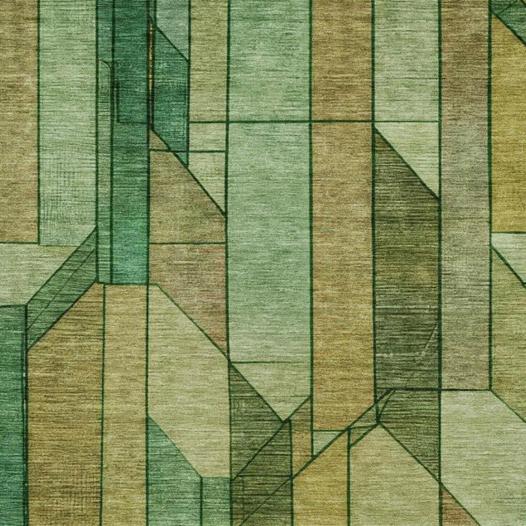 10' X 14' Green And Brown Geometric Washable Indoor Outdoor Area Rug Homeroots Outdoor