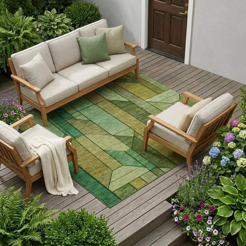 10' X 14' Green And Brown Geometric Washable Indoor Outdoor Area Rug Homeroots Outdoor