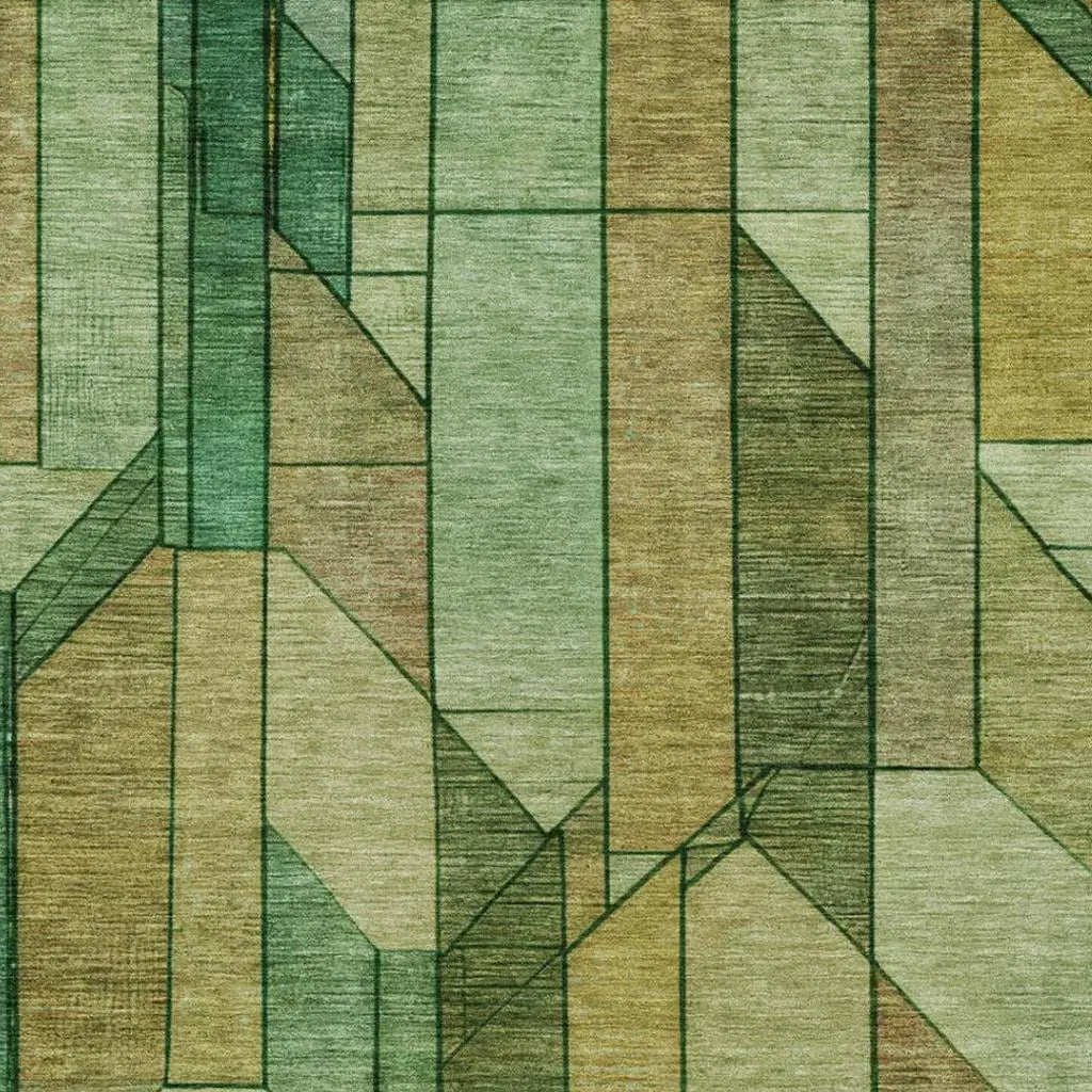 10' X 14' Green And Brown Geometric Washable Indoor Outdoor Area Rug Homeroots Outdoor