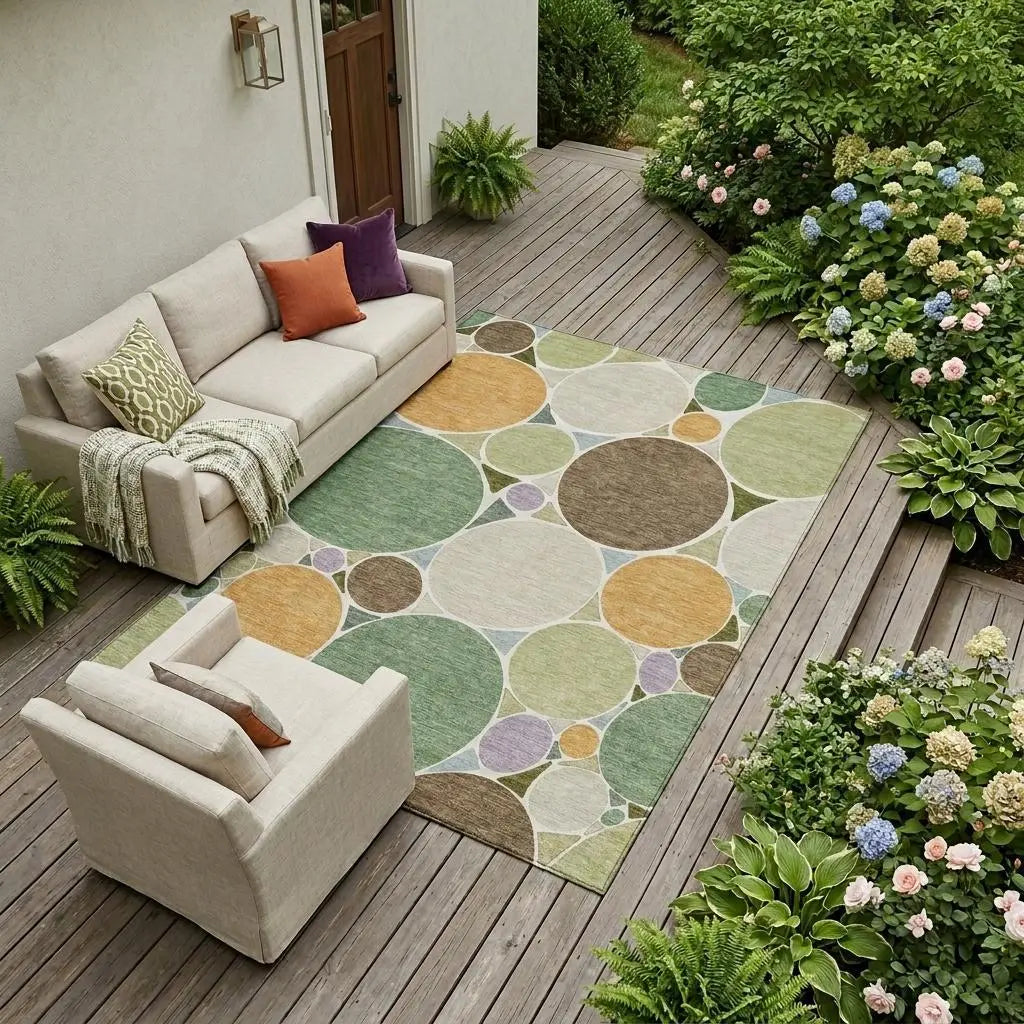 10' X 14' Green And Brown Geometric Washable Indoor Outdoor Area Rug Homeroots Outdoor