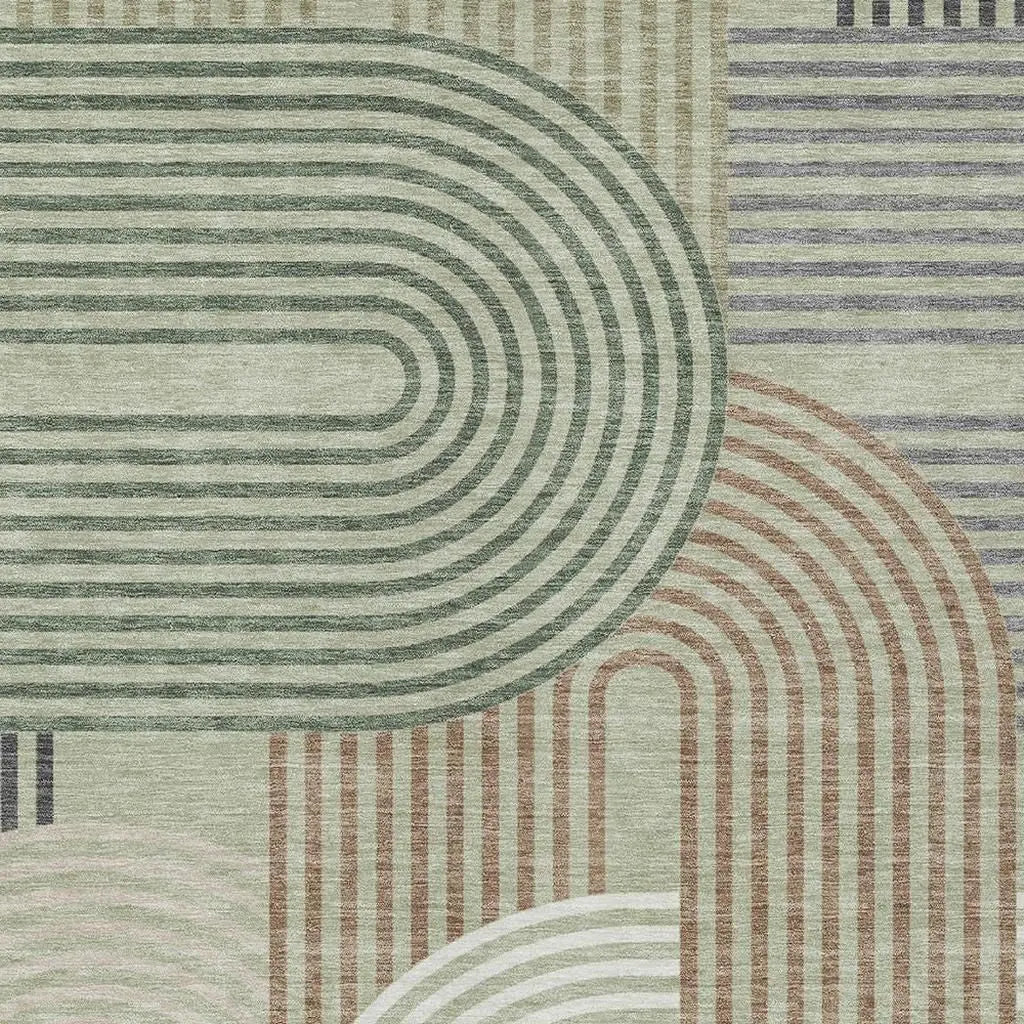 10' X 14' Green And Brown Geometric Washable Indoor Outdoor Area Rug Homeroots Outdoor