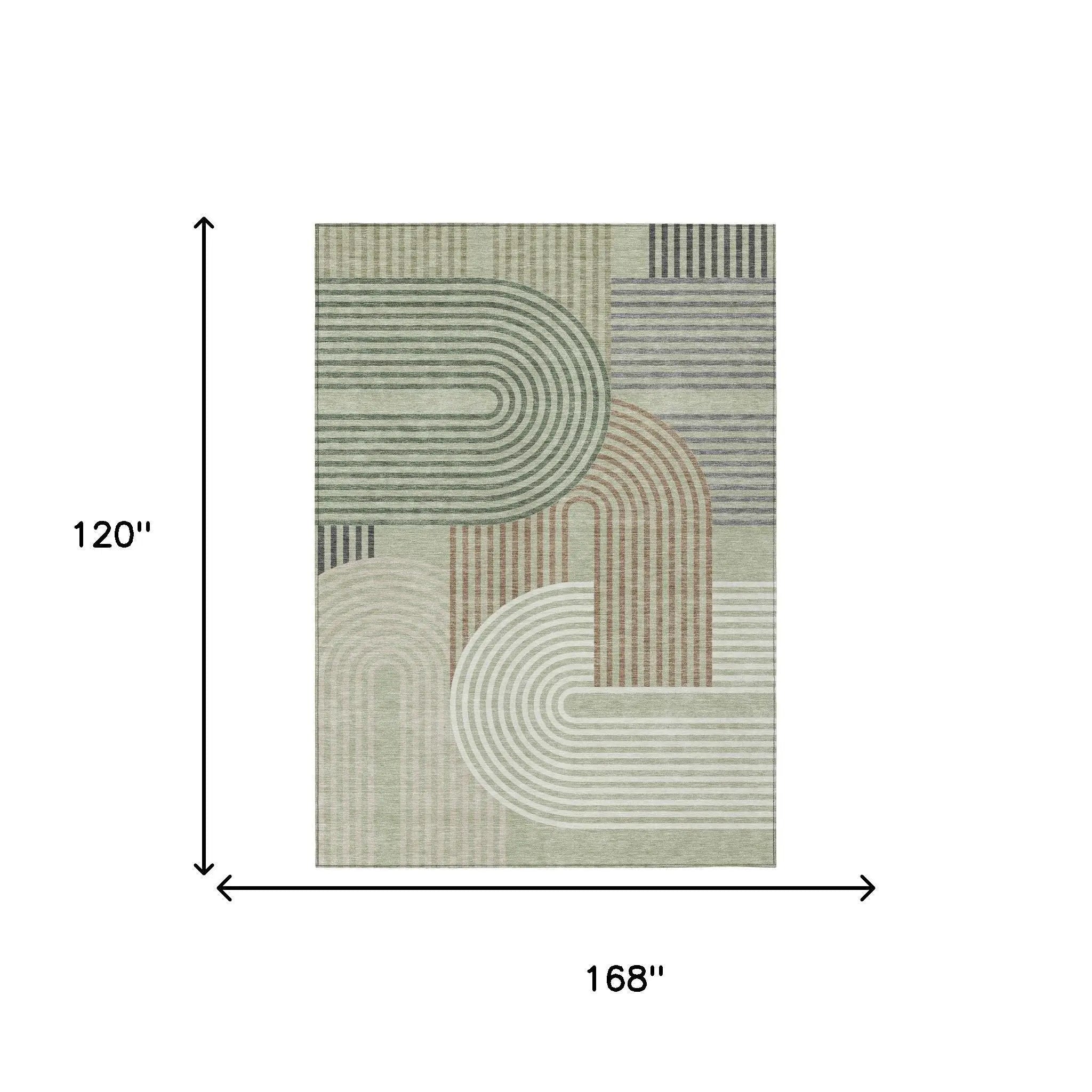 10' X 14' Green And Brown Geometric Washable Indoor Outdoor Area Rug Homeroots Outdoor