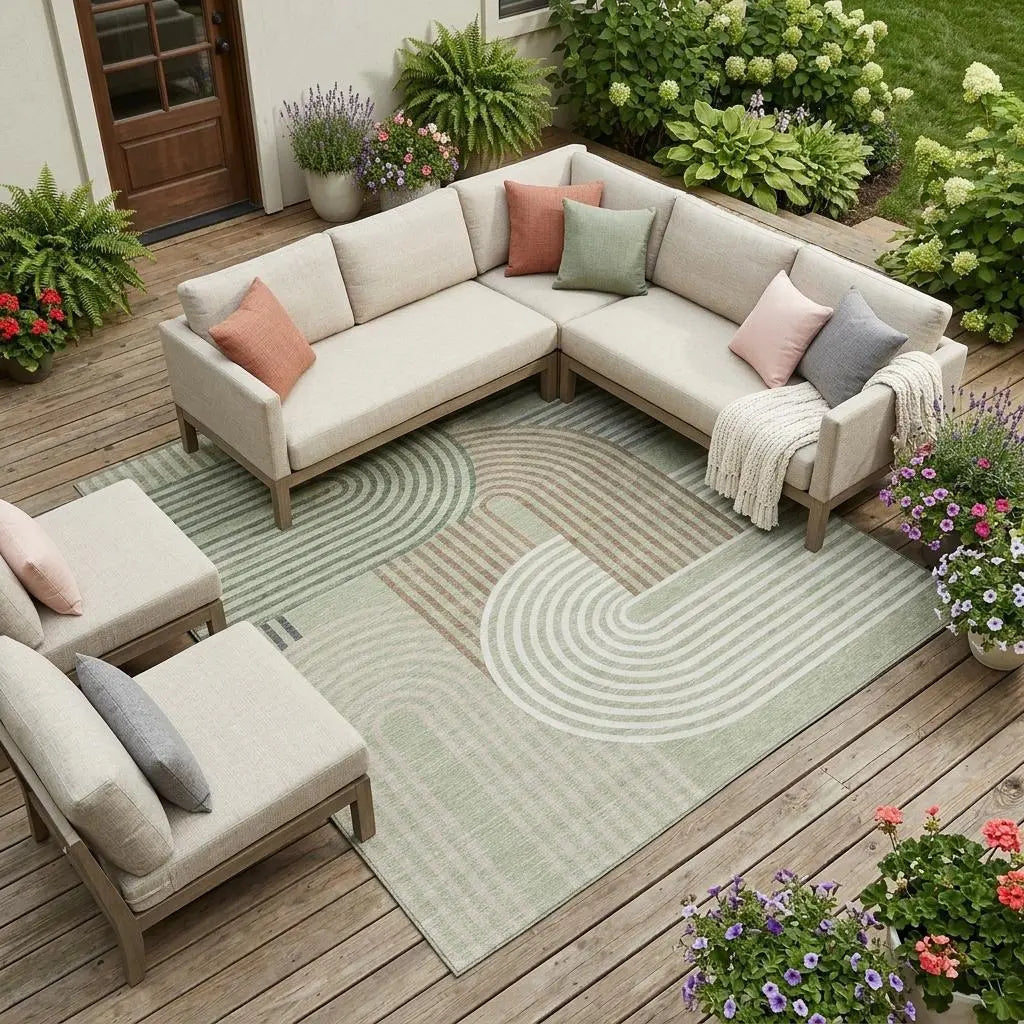 10' X 14' Green And Brown Geometric Washable Indoor Outdoor Area Rug Homeroots Outdoor
