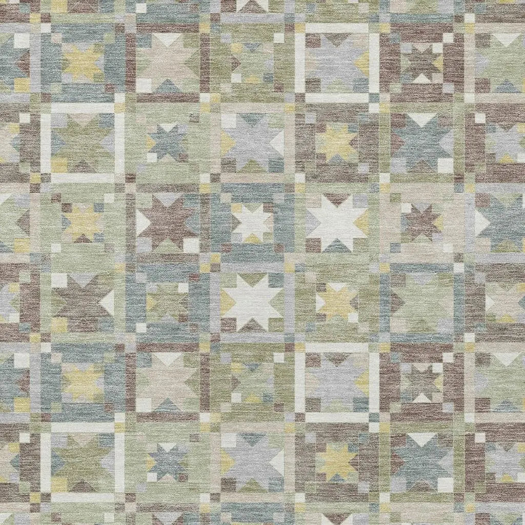 10' X 14' Green And Brown Patchwork Washable Indoor Outdoor Area Rug Homeroots Outdoor