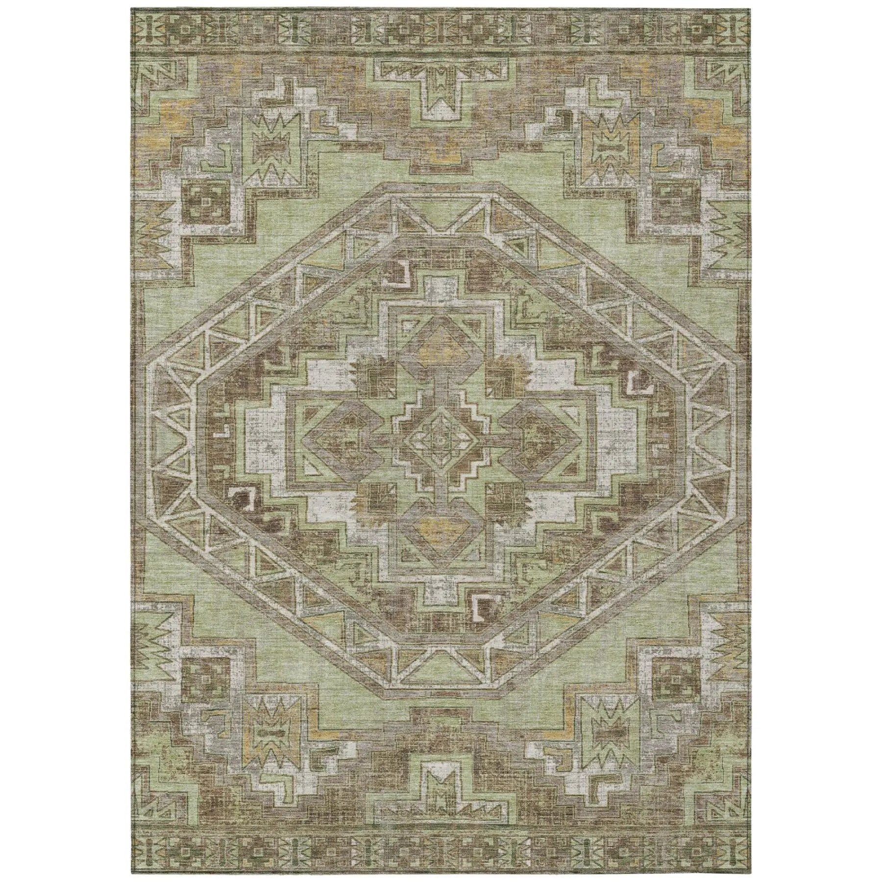 10' X 14' Green And Brown Southwestern Washable Indoor Outdoor Area Rug Homeroots Outdoor