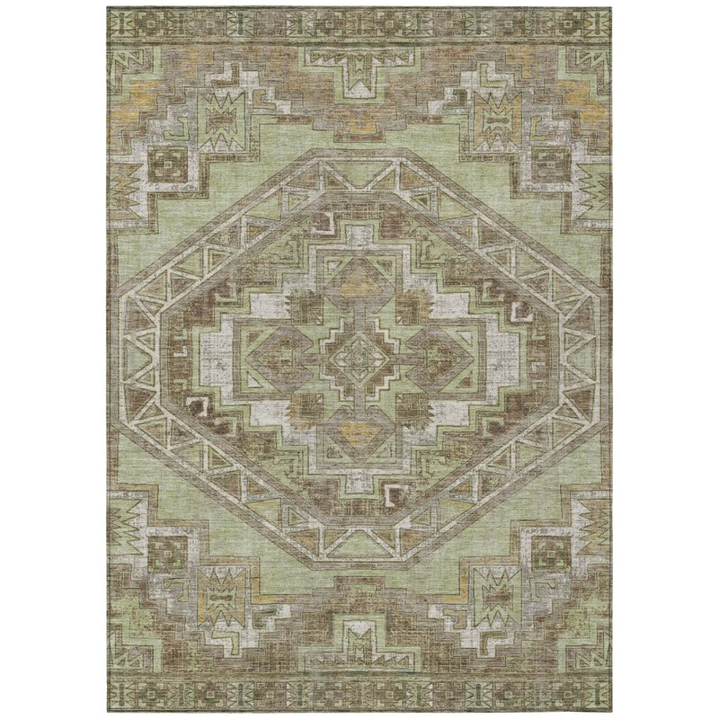 10' X 14' Green And Brown Southwestern Washable Indoor Outdoor Area Rug Homeroots Outdoor