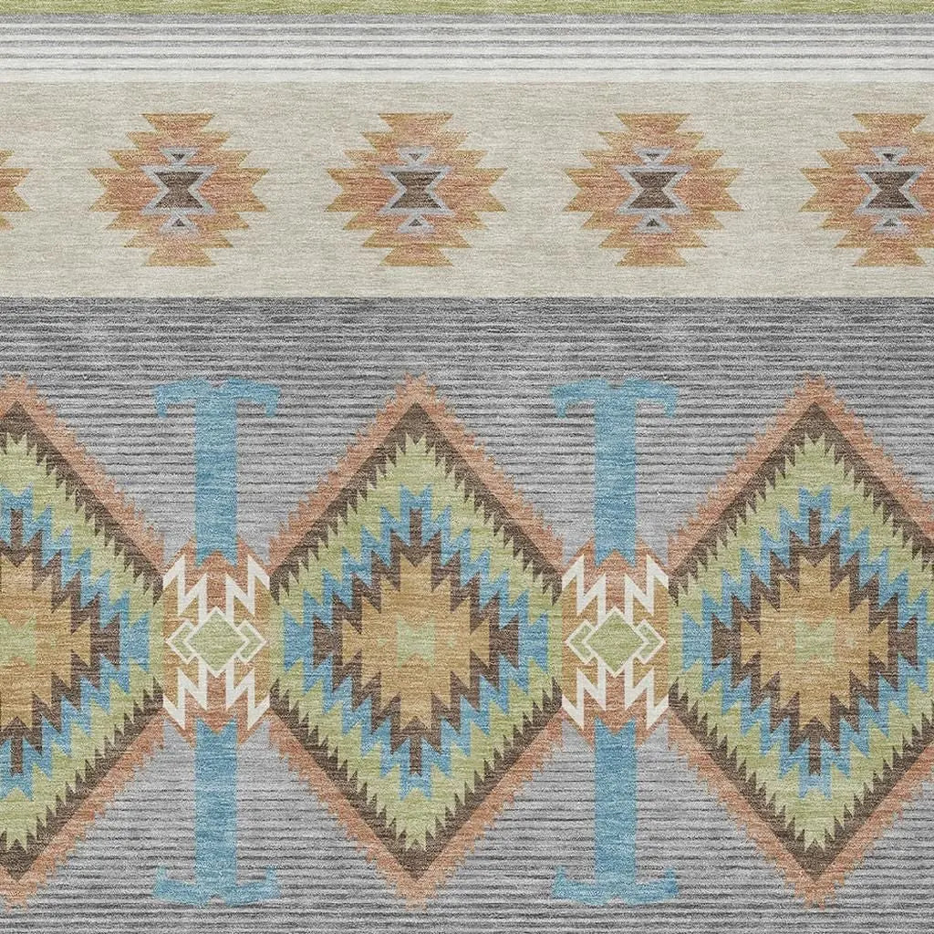 10' X 14' Green And Brown Southwestern Washable Indoor Outdoor Area Rug Homeroots Outdoor