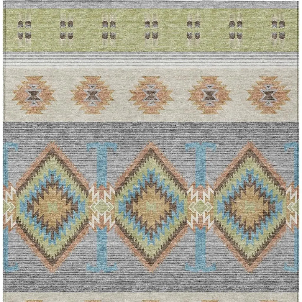 10' X 14' Green And Brown Southwestern Washable Indoor Outdoor Area Rug Homeroots Outdoor