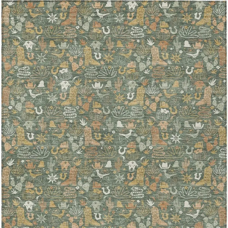 10' X 14' Green And Brown Stars Washable Indoor Outdoor Area Rug Homeroots Outdoor