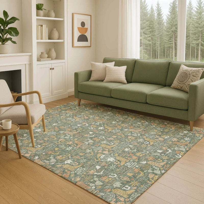 10' X 14' Green And Brown Stars Washable Indoor Outdoor Area Rug Homeroots Outdoor