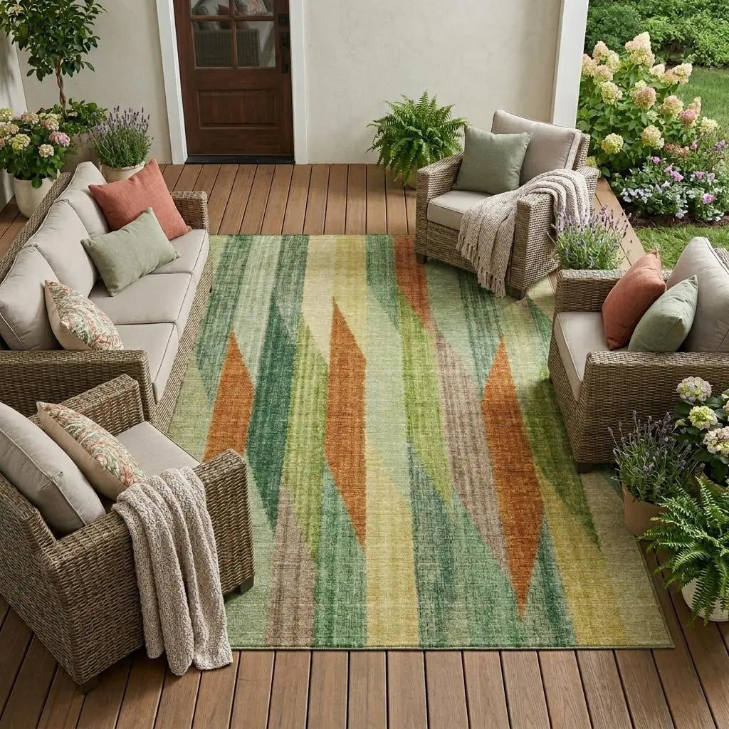 10' X 14' Green And Brown Striped Washable Indoor Outdoor Area Rug Homeroots Outdoor