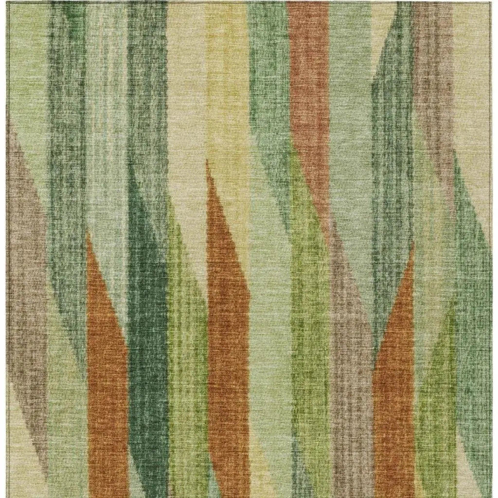 10' X 14' Green And Brown Striped Washable Indoor Outdoor Area Rug Homeroots Outdoor