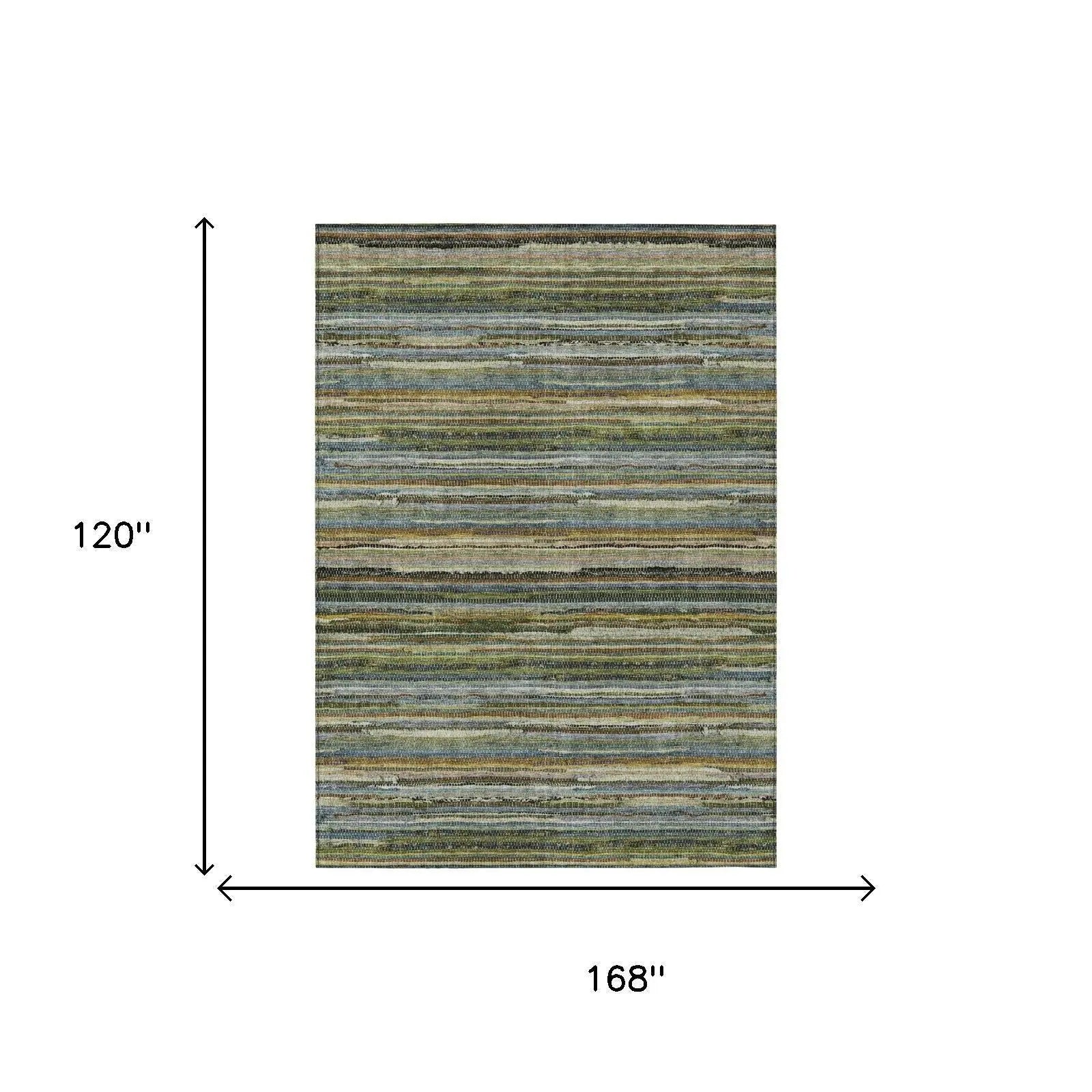 10' X 14' Green And Brown Striped Washable Indoor Outdoor Area Rug Homeroots Outdoor