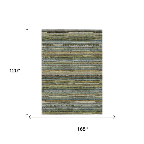 10' X 14' Green And Brown Striped Washable Indoor Outdoor Area Rug Homeroots Outdoor