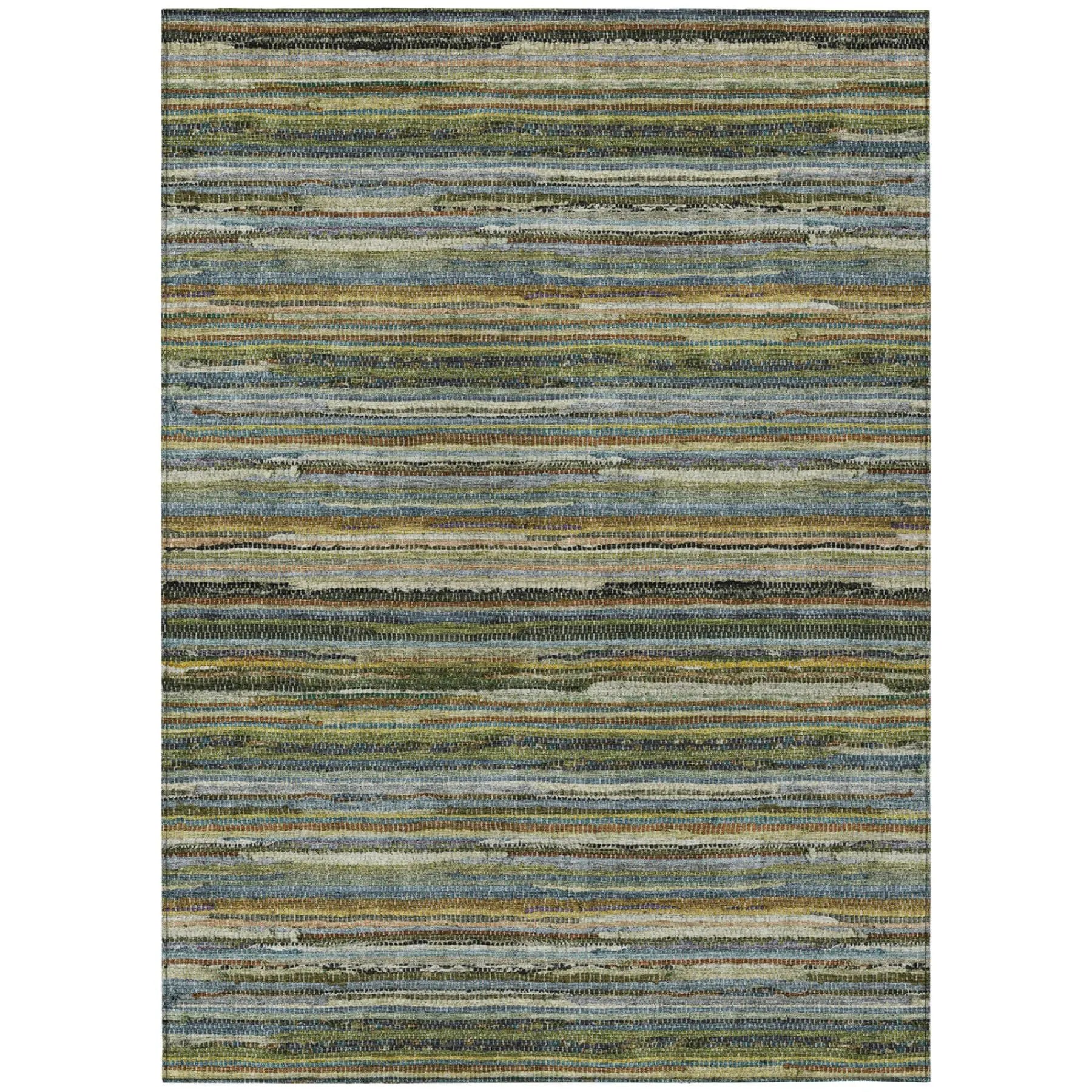 10' X 14' Green And Brown Striped Washable Indoor Outdoor Area Rug Homeroots Outdoor