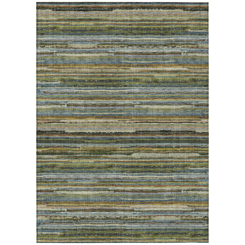 10' X 14' Green And Brown Striped Washable Indoor Outdoor Area Rug Homeroots Outdoor