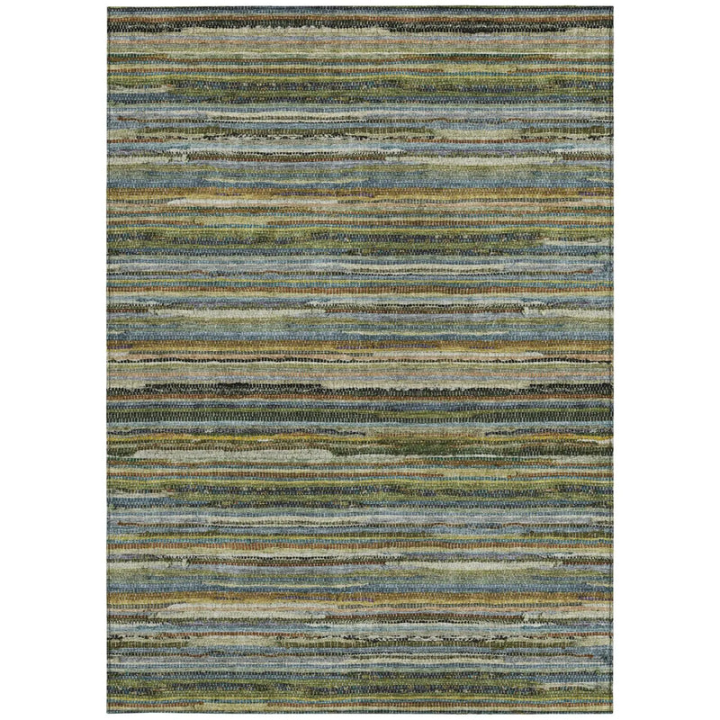 10' X 14' Green And Brown Striped Washable Indoor Outdoor Area Rug Homeroots Outdoor