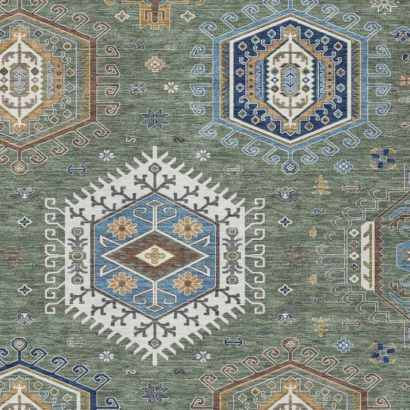 10' X 14' Green And Brown Tribal Washable Indoor Outdoor Area Rug Homeroots Outdoor