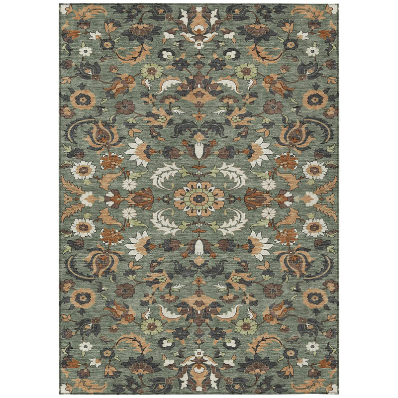 10' X 14' Green And Charcoal Floral Medallion Washable Indoor Outdoor Area Rug Homeroots Outdoor