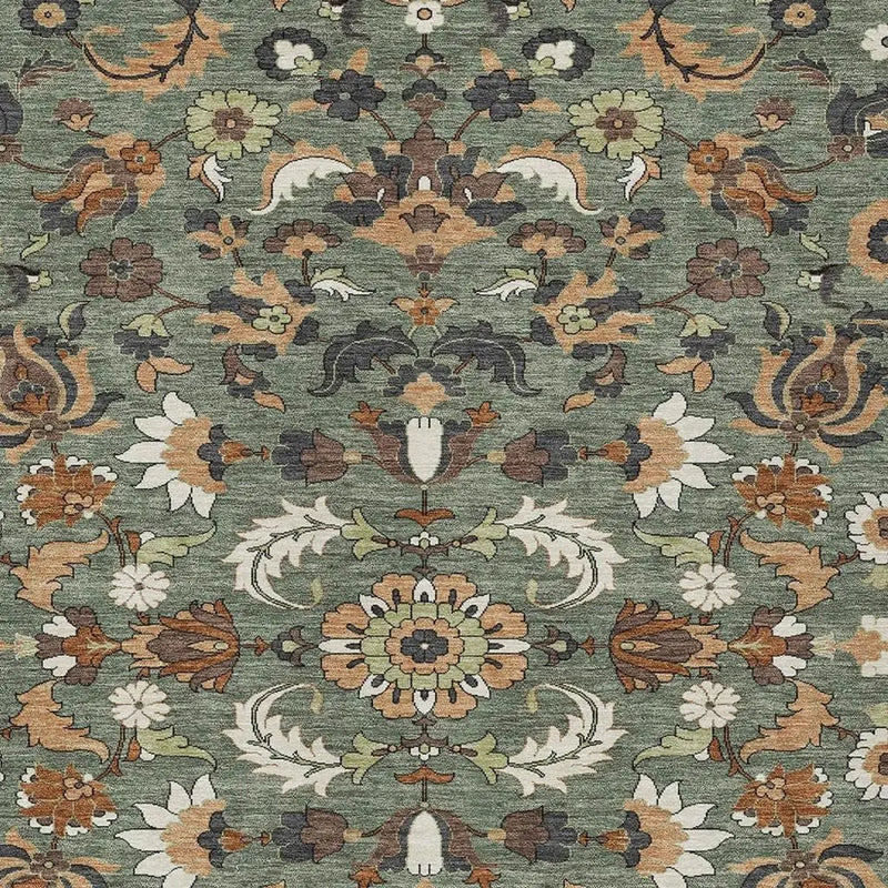 10' X 14' Green And Charcoal Floral Medallion Washable Indoor Outdoor Area Rug Homeroots Outdoor