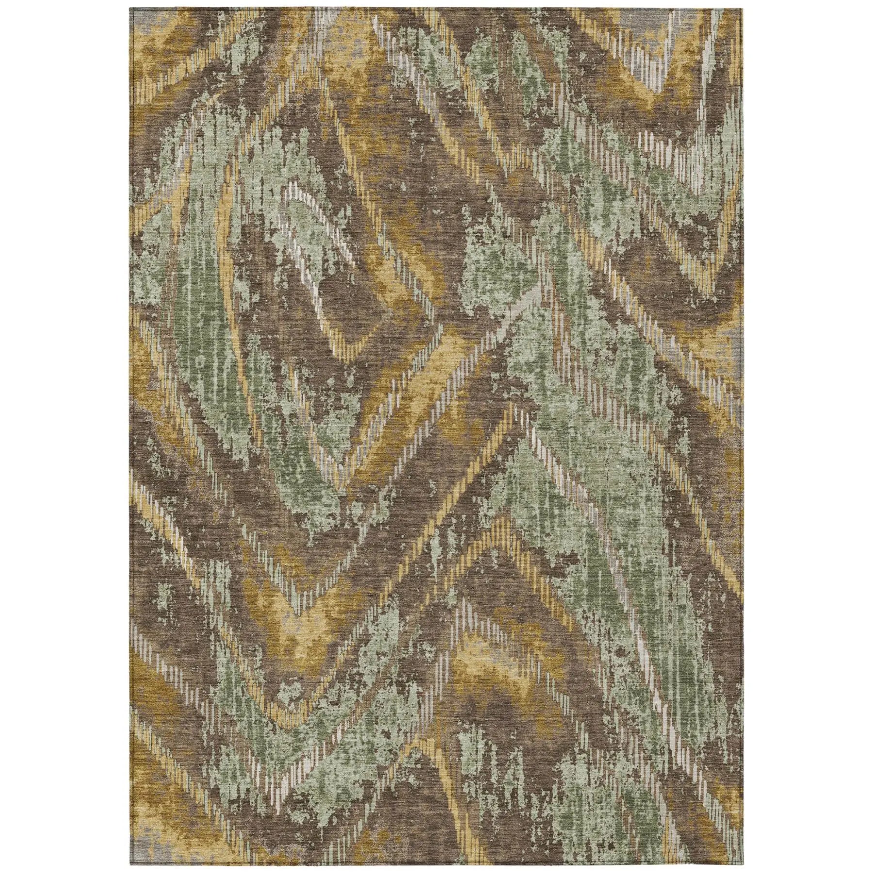 10' X 14' Green And Chocolate Abstract Washable Indoor Outdoor Area Rug Homeroots Outdoor