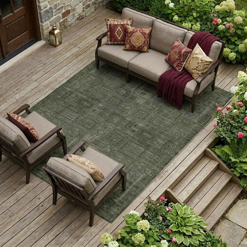 10' X 14' Green And Chocolate Oriental Washable Indoor Outdoor Area Rug Homeroots Outdoor