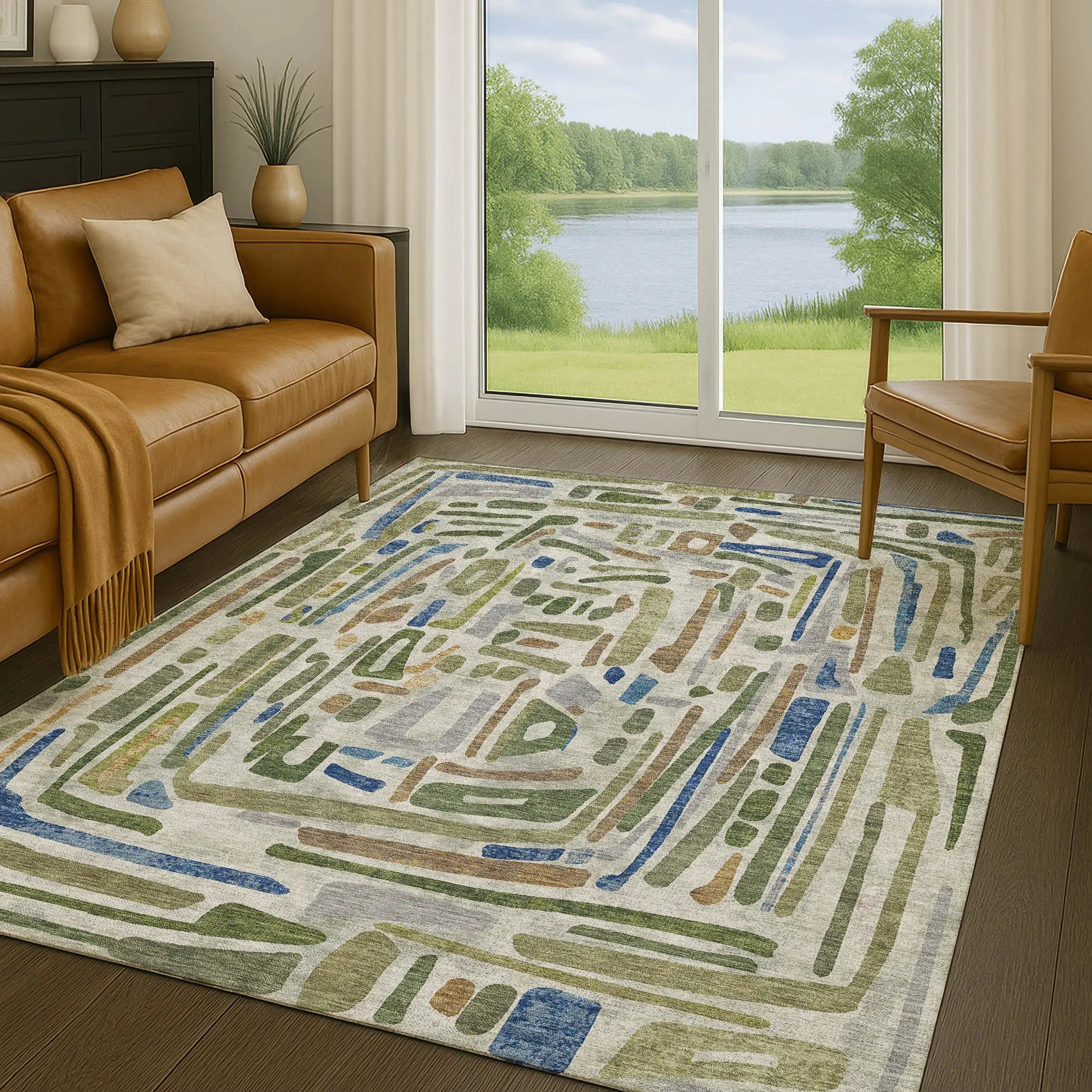 10' X 14' Green And Copper Abstract Washable Indoor Outdoor Area Rug Homeroots Outdoor