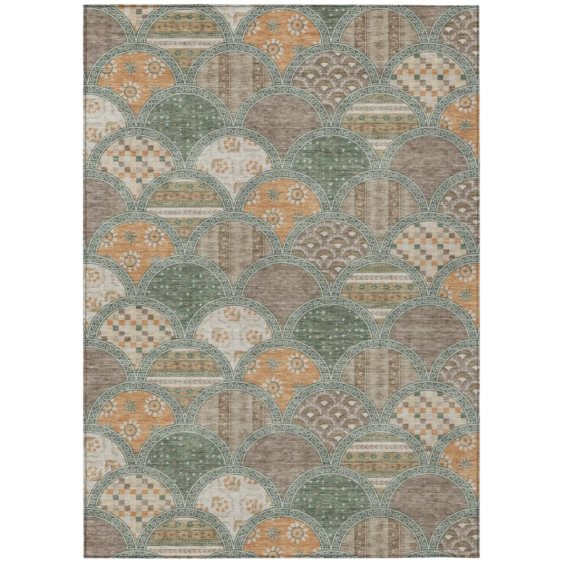 10' X 14' Green And Copper Geometric Washable Indoor Outdoor Area Rug Homeroots Outdoor