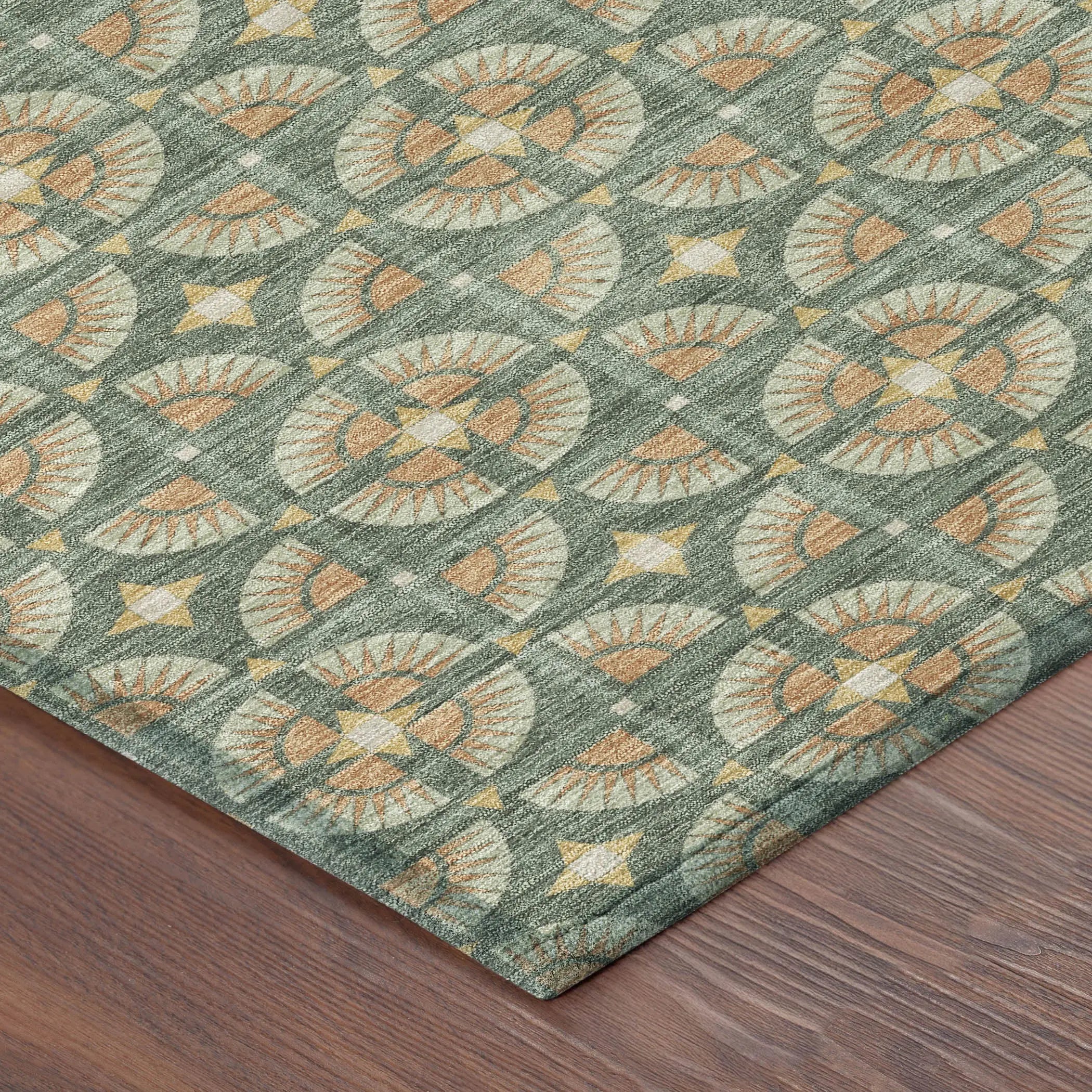 10' X 14' Green And Copper Geometric Washable Indoor Outdoor Area Rug Homeroots Outdoor