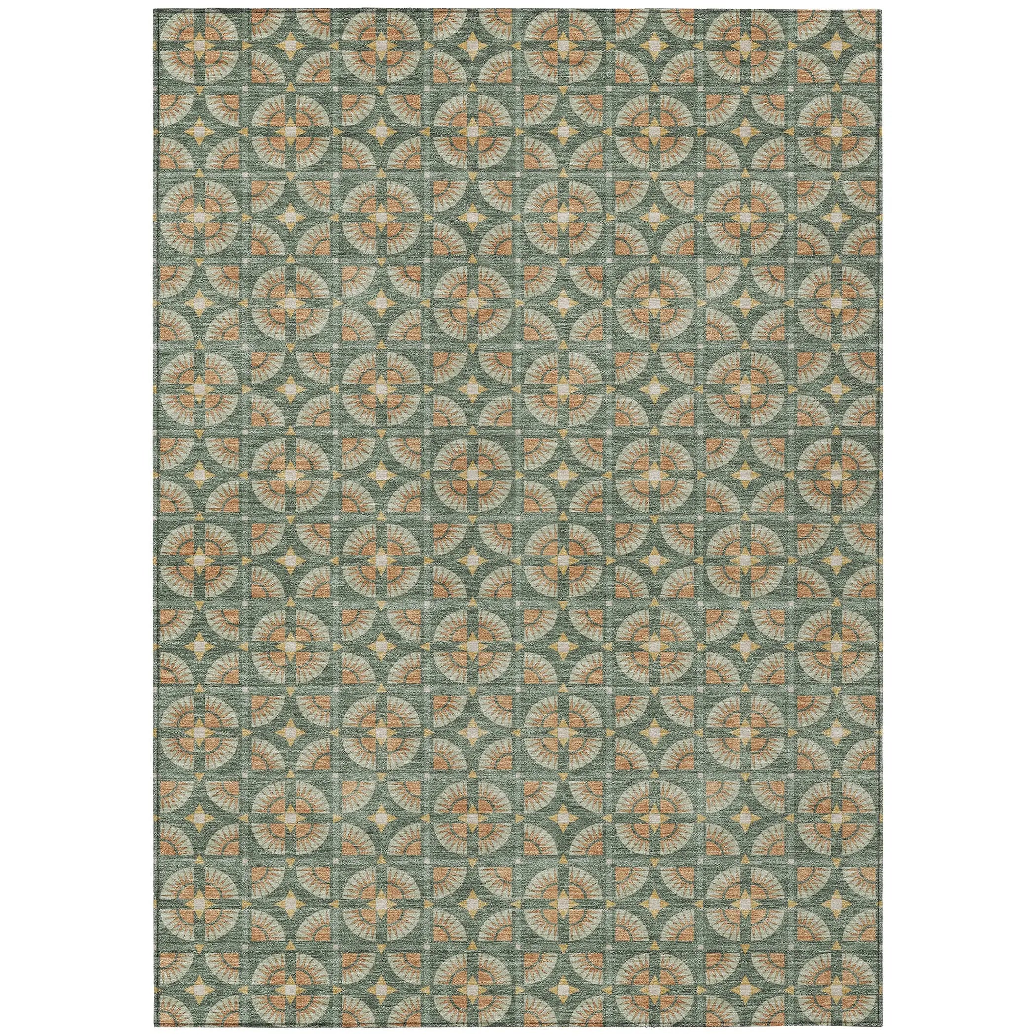 10' X 14' Green And Copper Geometric Washable Indoor Outdoor Area Rug Homeroots Outdoor