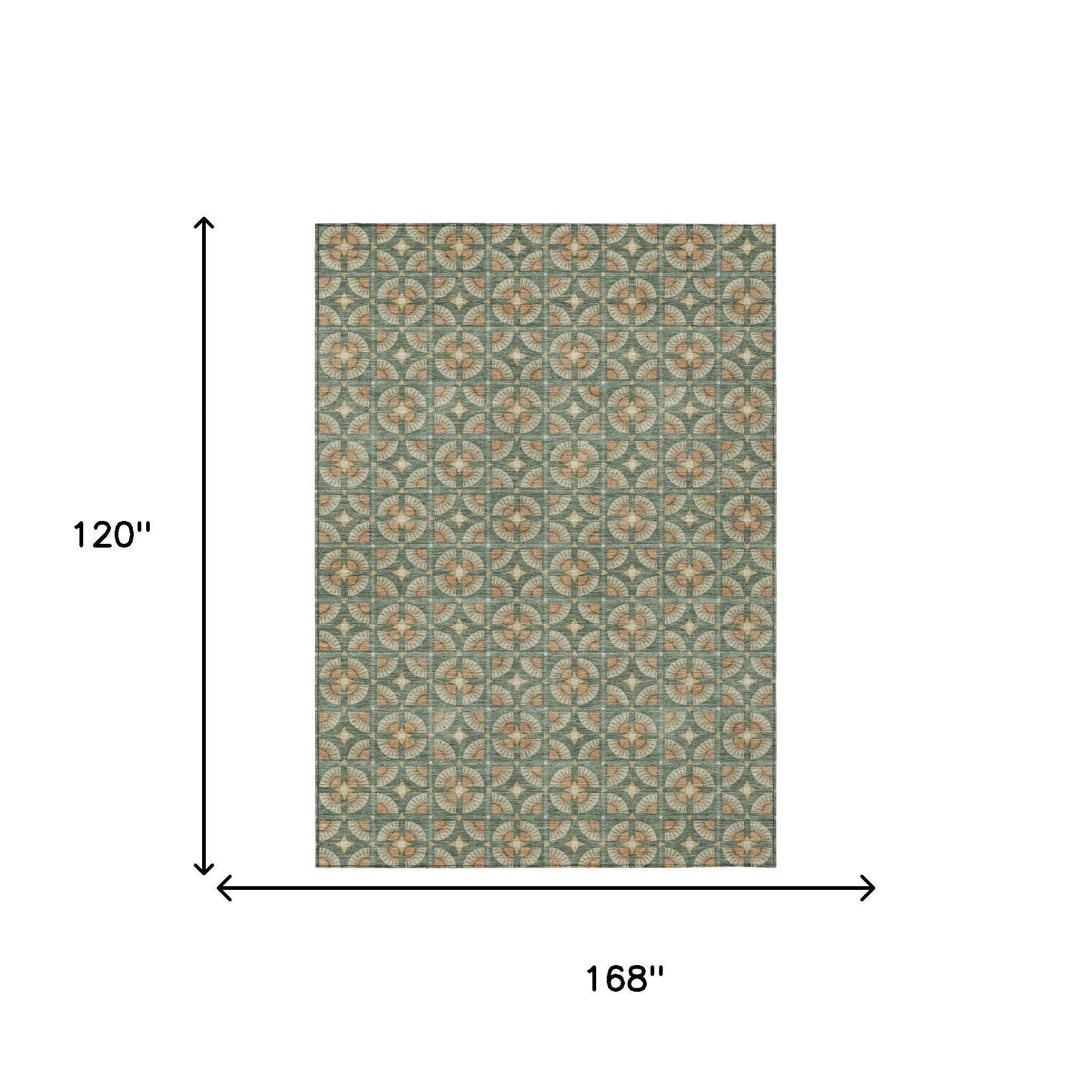 10' X 14' Green And Copper Geometric Washable Indoor Outdoor Area Rug Homeroots Outdoor