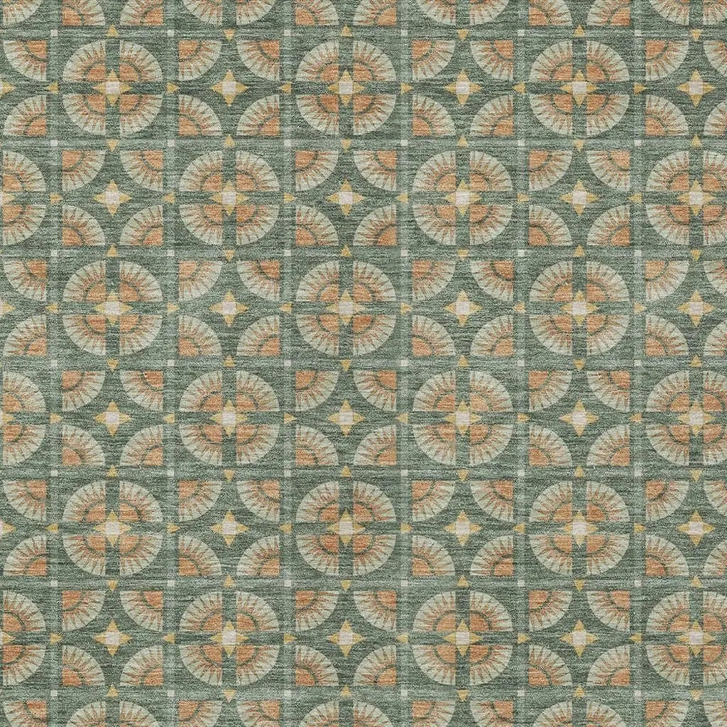 10' X 14' Green And Copper Geometric Washable Indoor Outdoor Area Rug Homeroots Outdoor