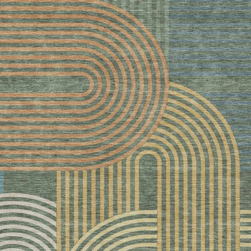 10' X 14' Green And Copper Geometric Washable Indoor Outdoor Area Rug Homeroots Outdoor