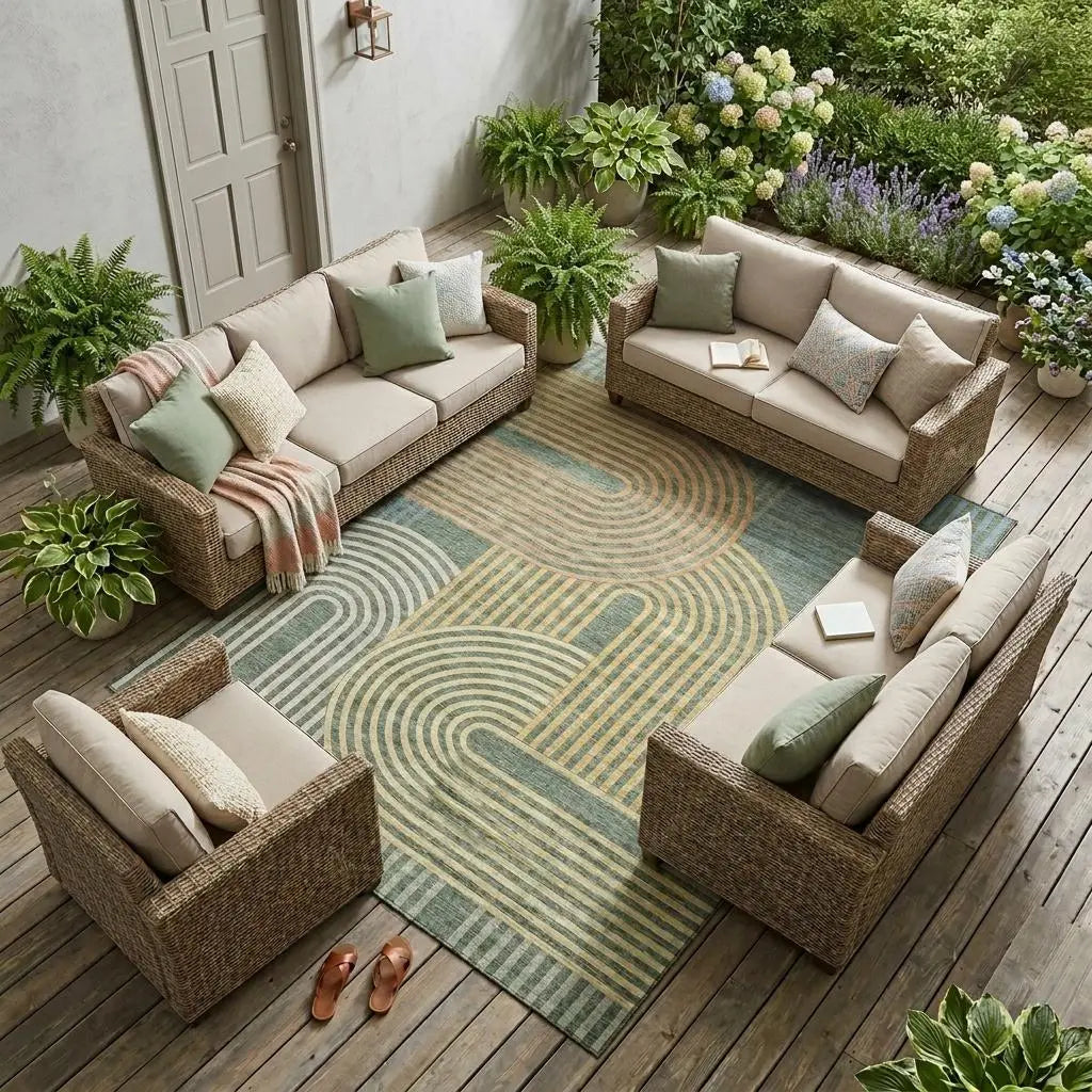 10' X 14' Green And Copper Geometric Washable Indoor Outdoor Area Rug Homeroots Outdoor