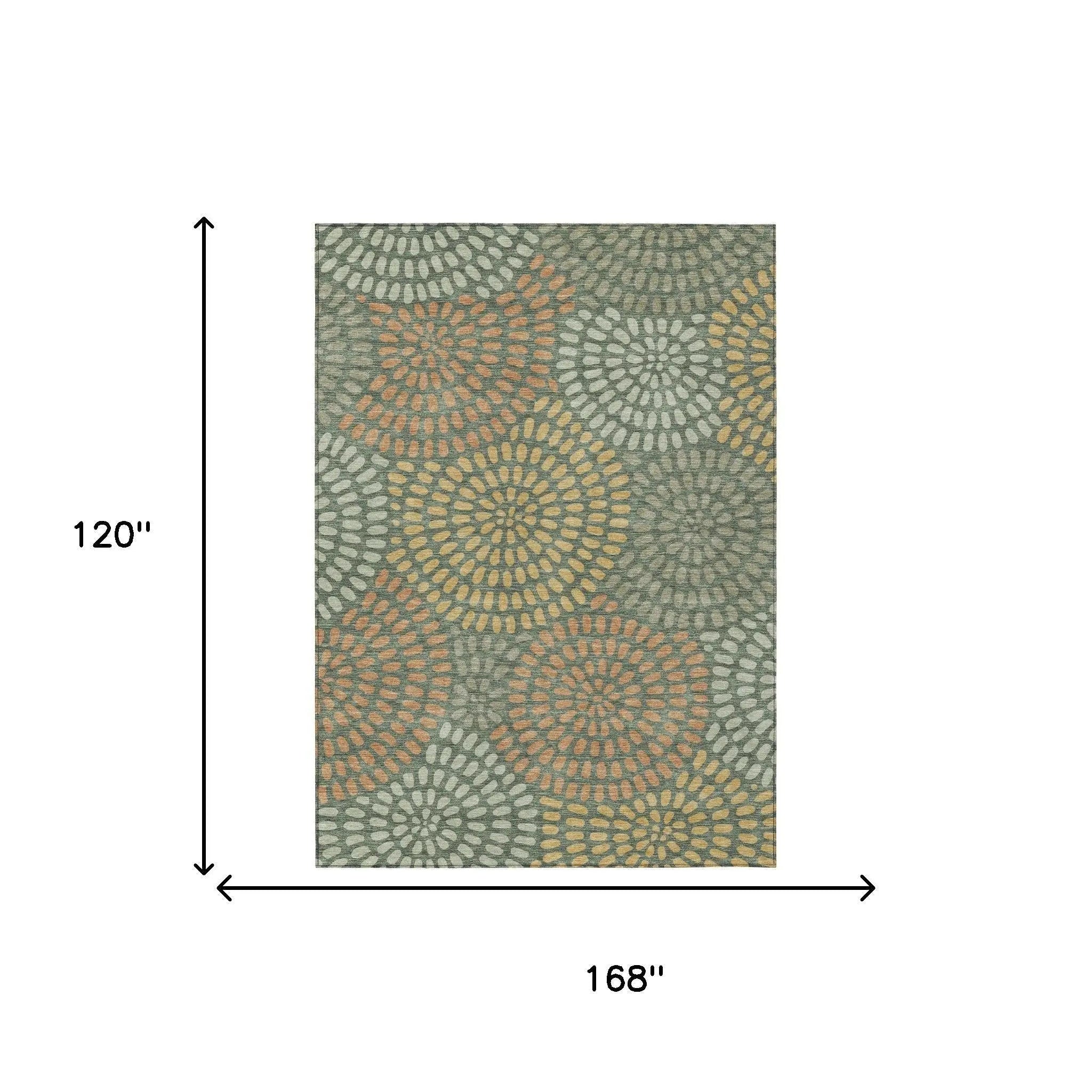 10' X 14' Green And Copper Geometric Washable Indoor Outdoor Area Rug Homeroots Outdoor