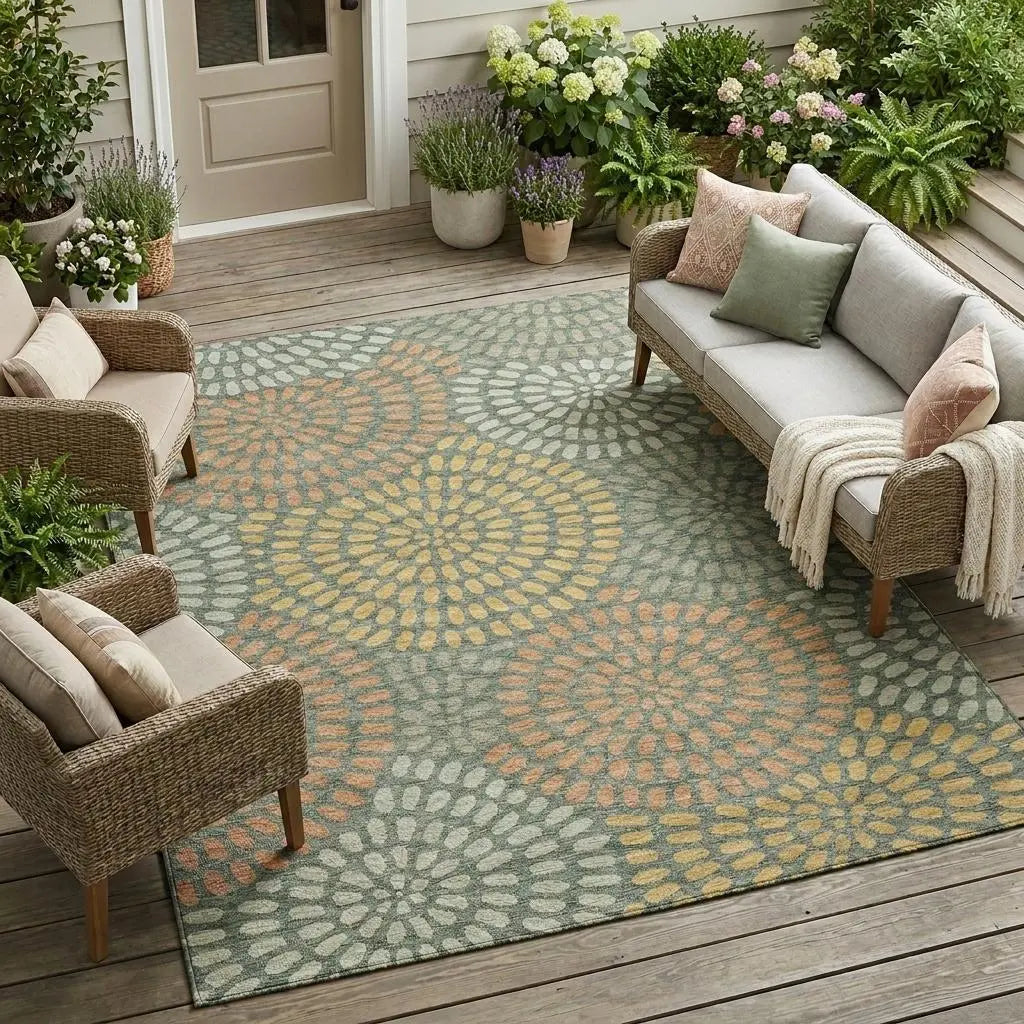 10' X 14' Green And Copper Geometric Washable Indoor Outdoor Area Rug Homeroots Outdoor